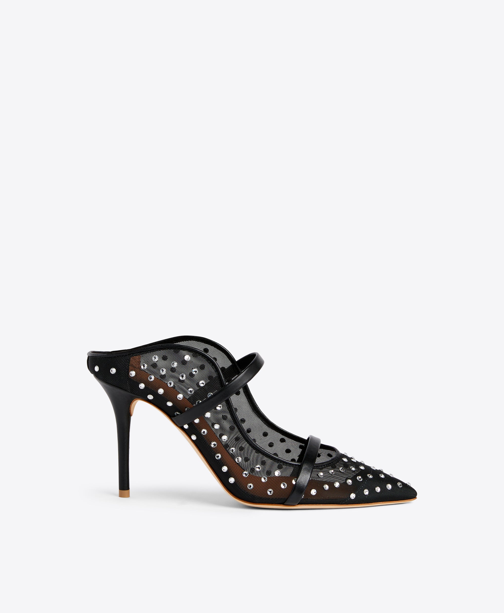 Malone Souliers Maureen 85 Black Embellished Mesh Stiletto Mules