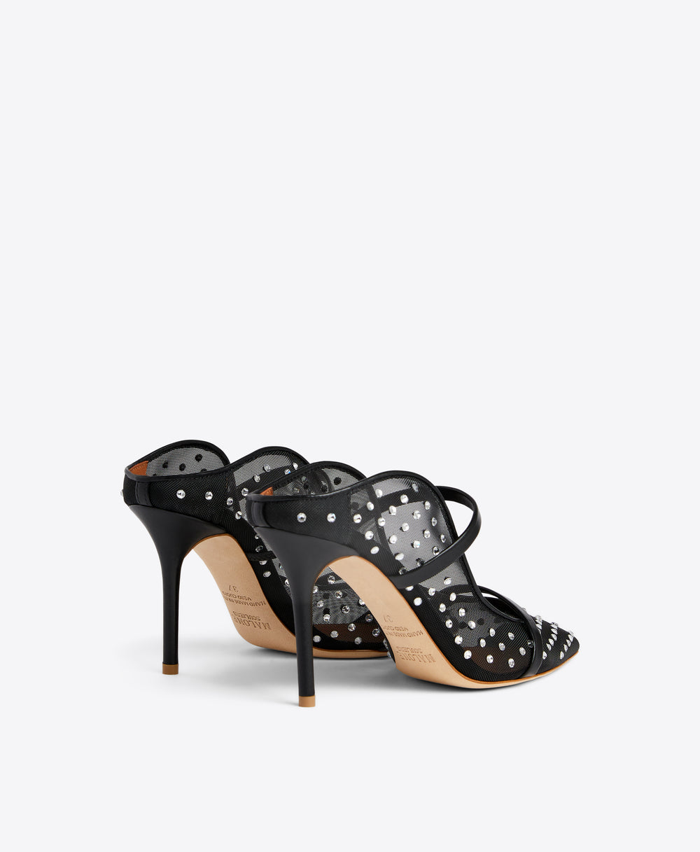 Malone Souliers Maureen 85 Black Embellished Mesh Stiletto Mules