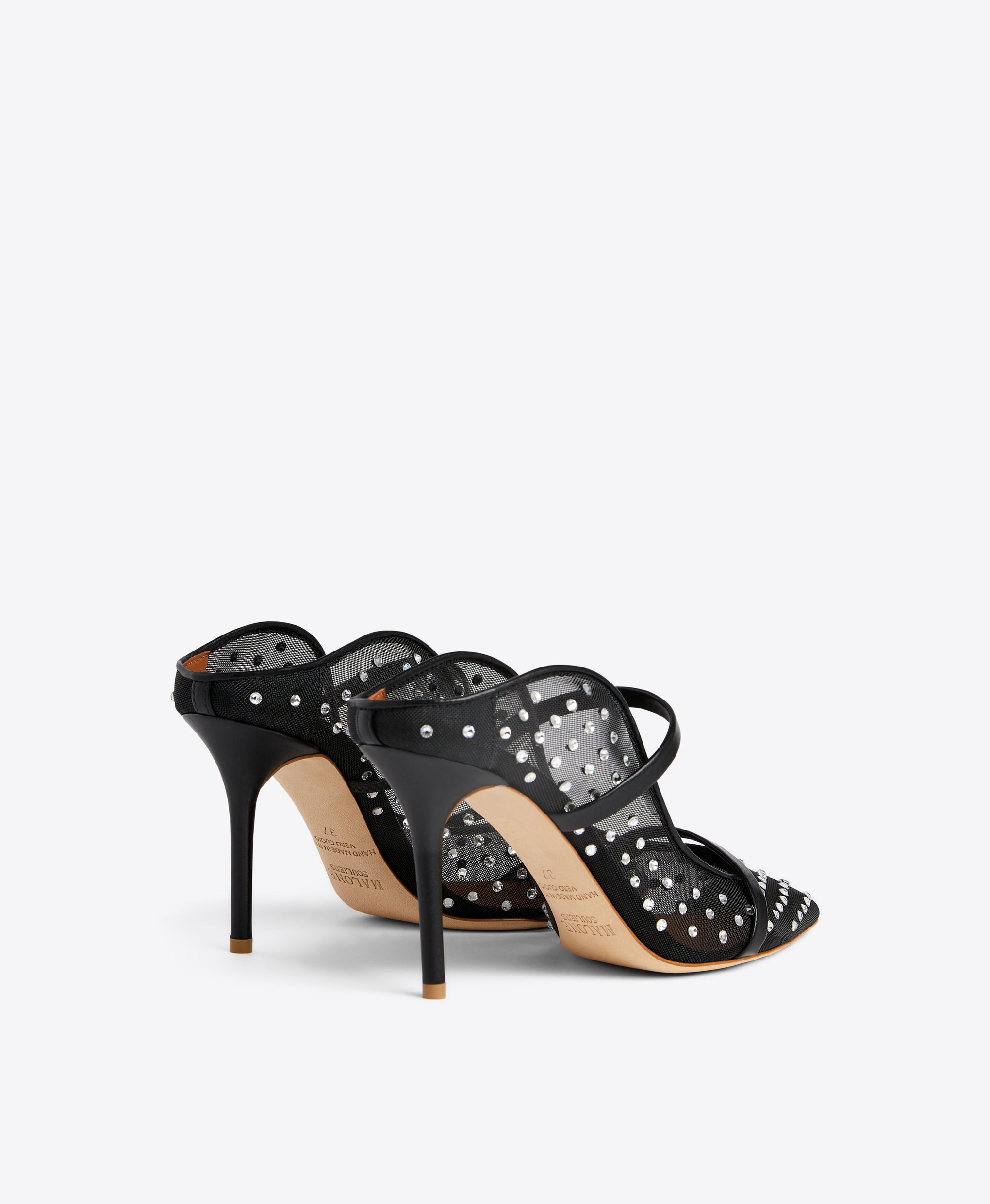 Malone Souliers Maureen 85 Black Embellished Mesh Stiletto Mules