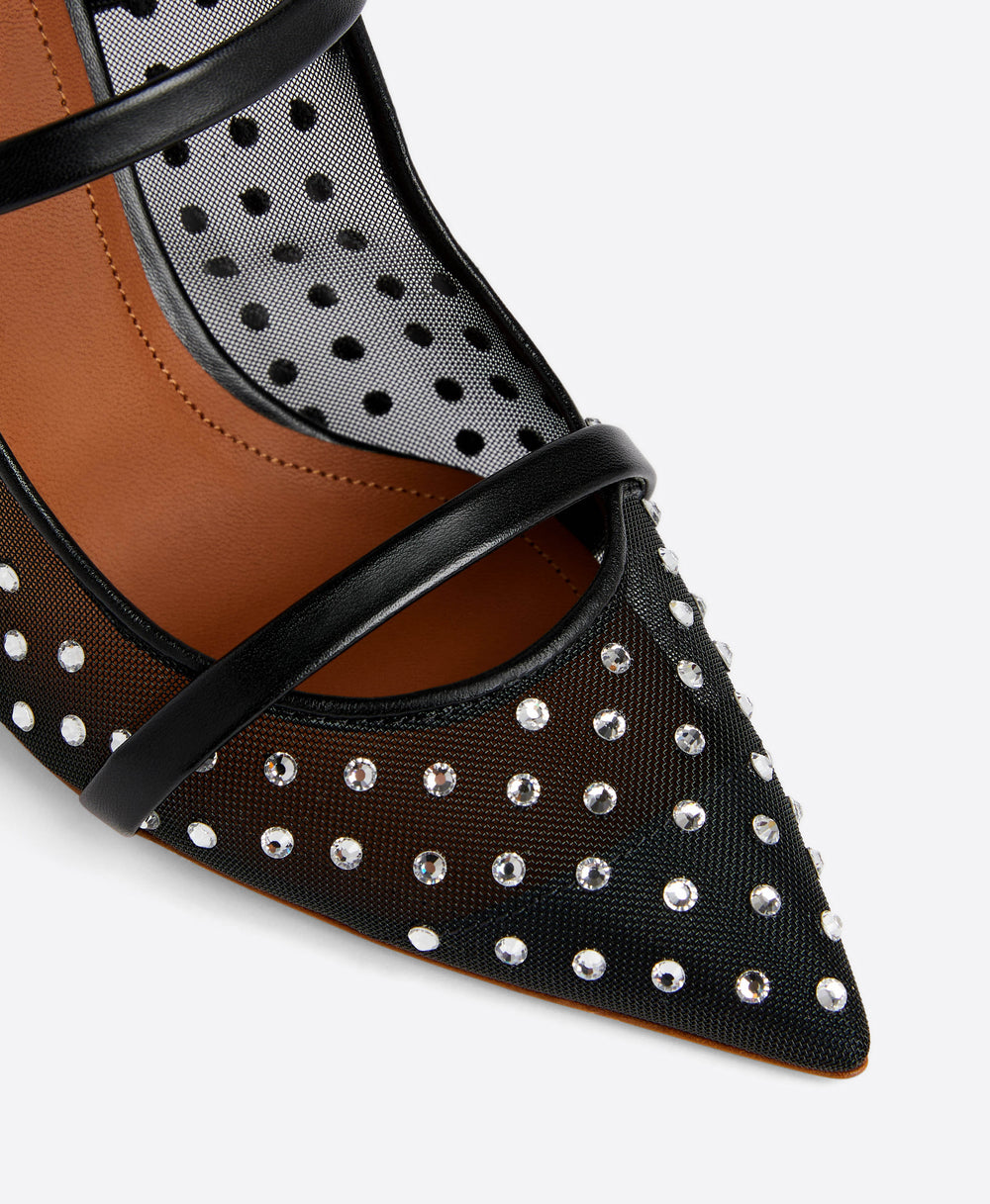 Malone Souliers Maureen 85 Black Embellished Mesh Stiletto Mules