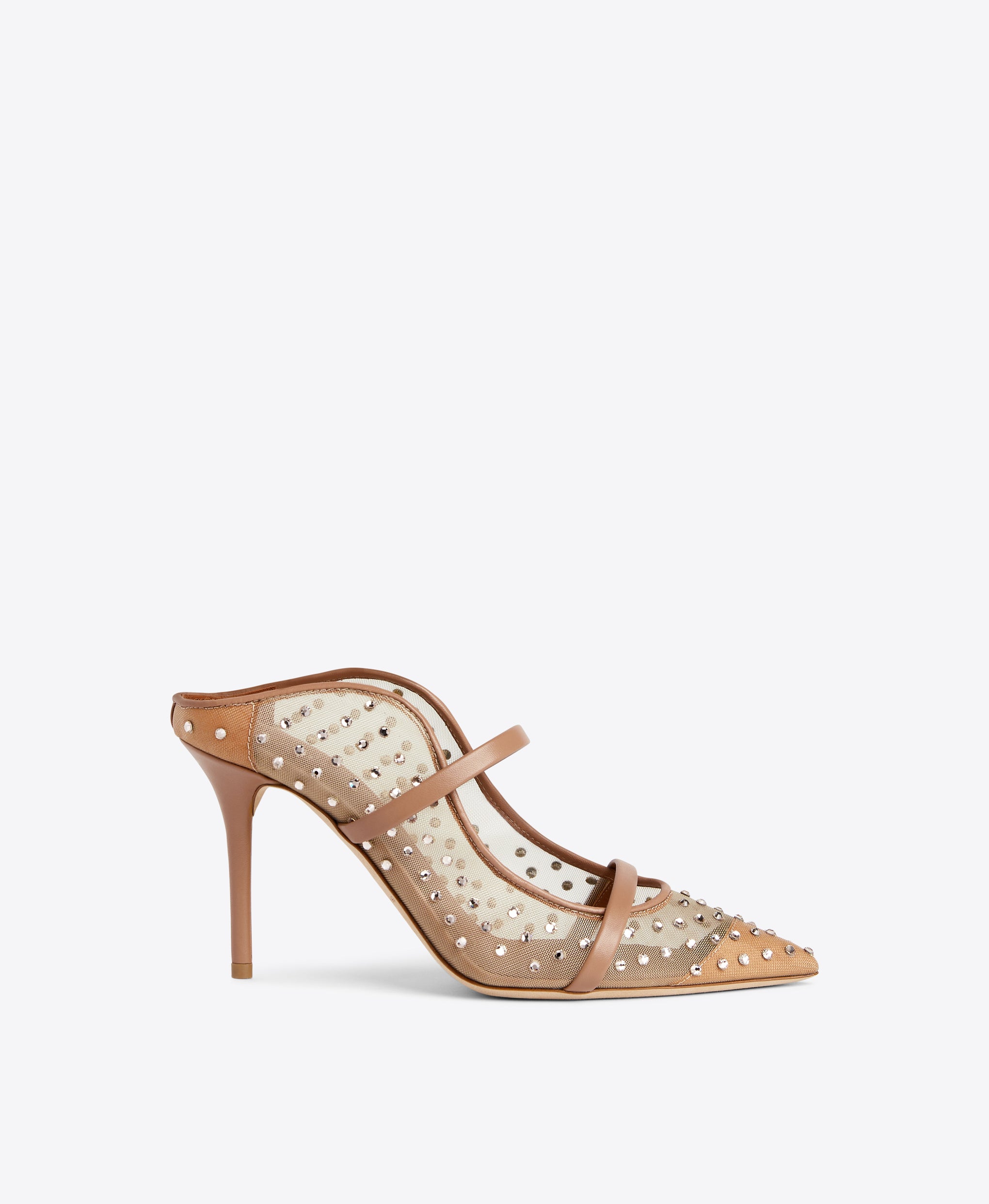 Malone Souliers Maureen 85 Beige Embellished Mesh Stiletto Mules