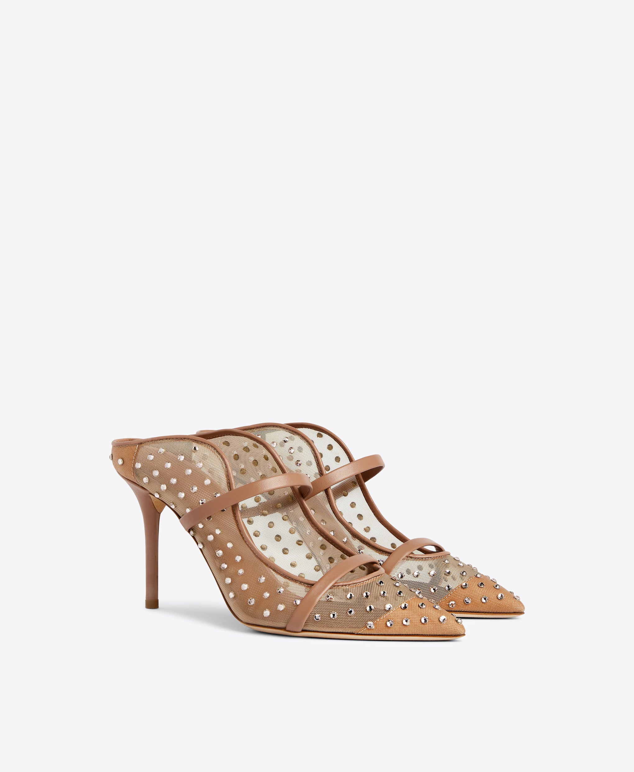 Malone Souliers Maureen 85 Beige Embellished Mesh Stiletto Mules