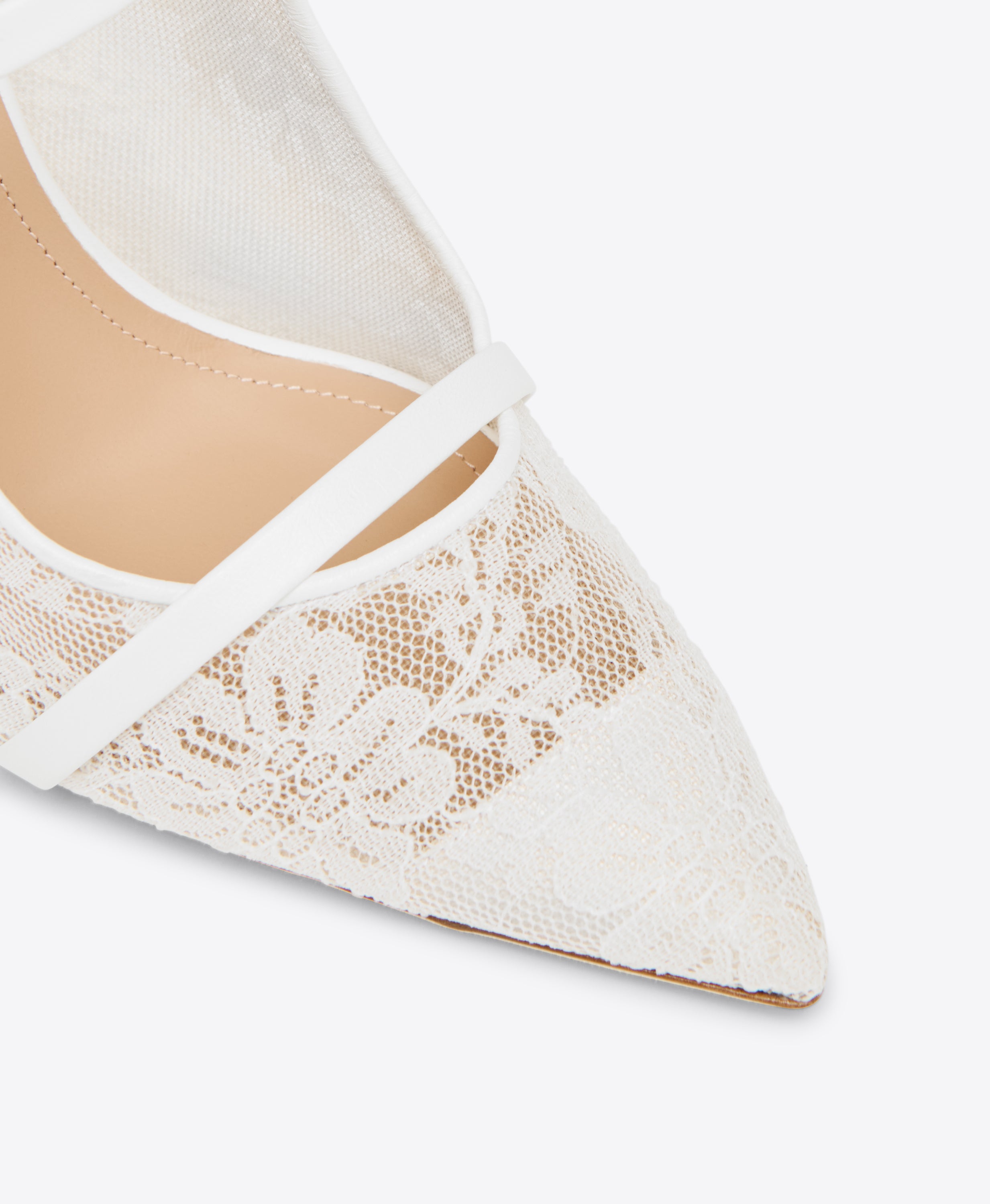 Maureen 85 White Lace Mesh Heeled Mules | Malone Souliers