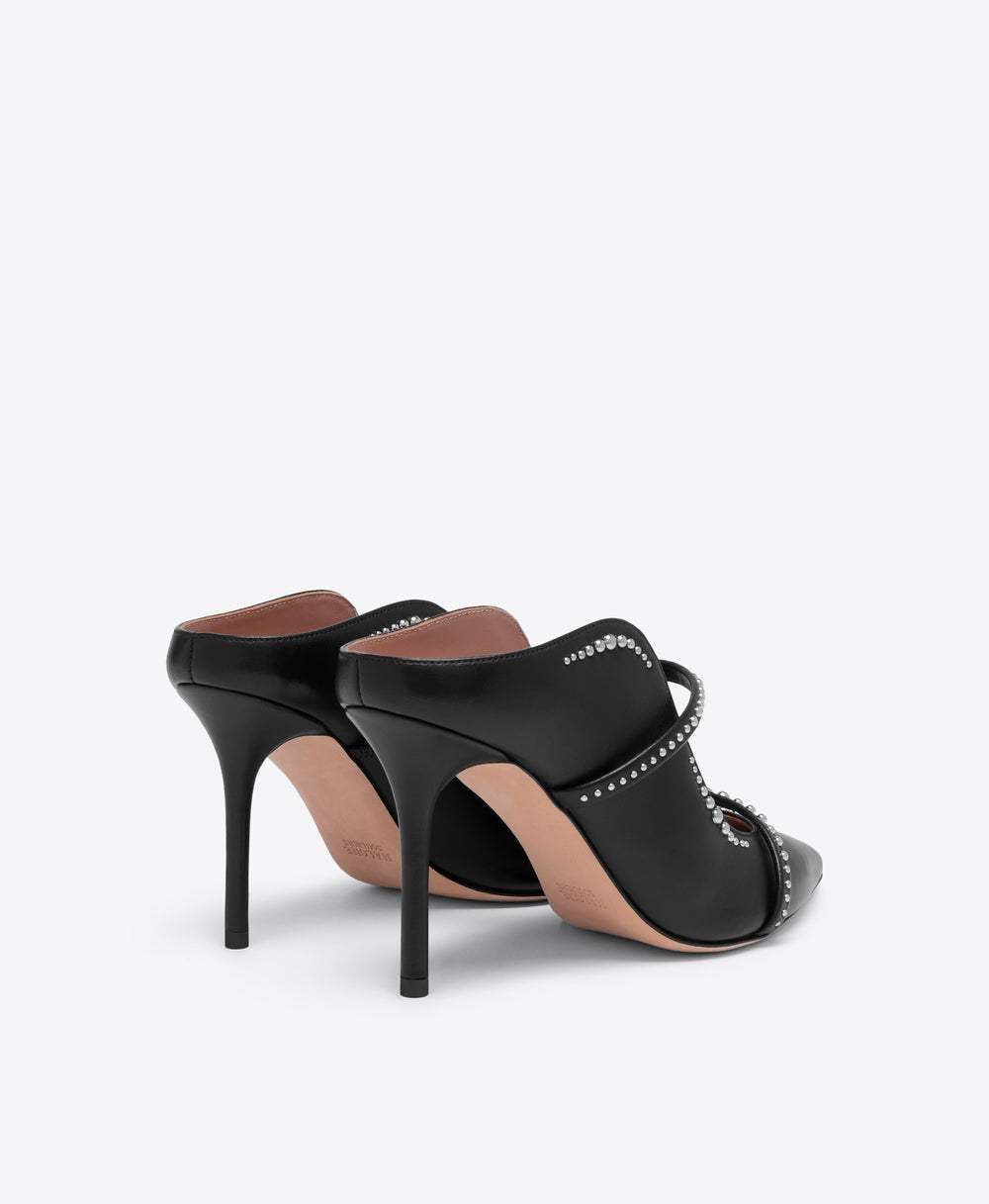Maureen 85 Black Studded Leather Heeled Mules Malone Souliers
