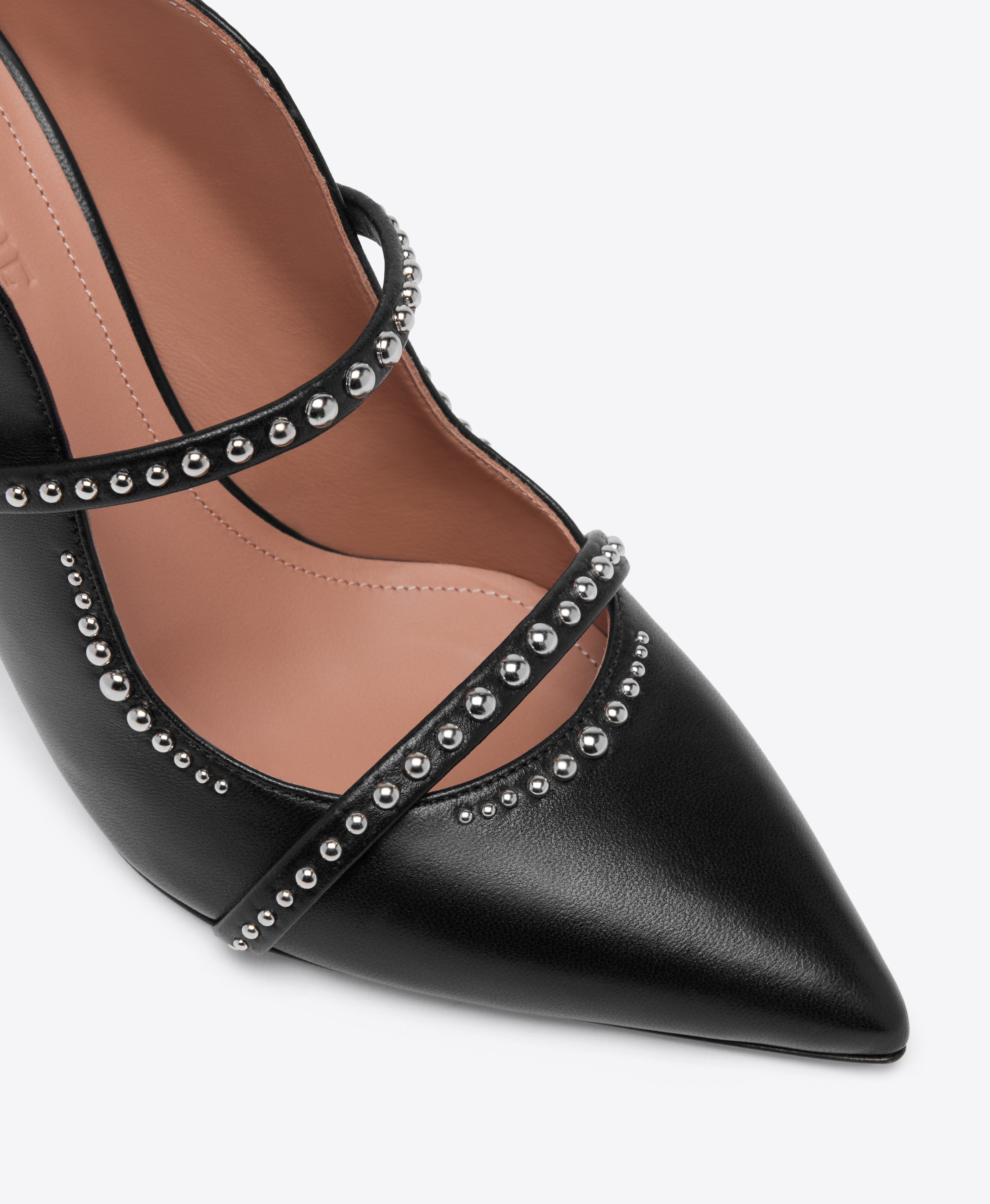 Maureen 85 Black Studded Leather Heeled Mules | Malone Souliers