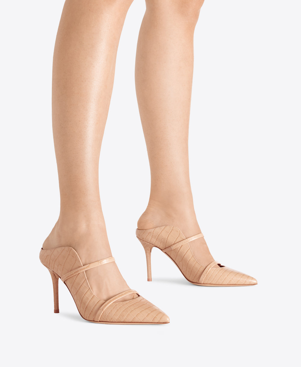 Maureen 85 Buff Embossed Leather Mules Malone Souliers
