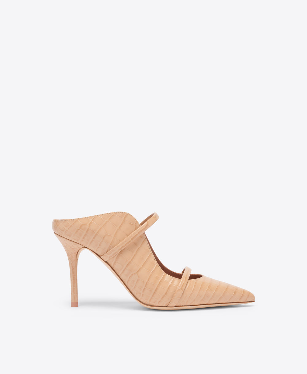 Maureen 85 Buff Embossed Leather Mules Malone Souliers