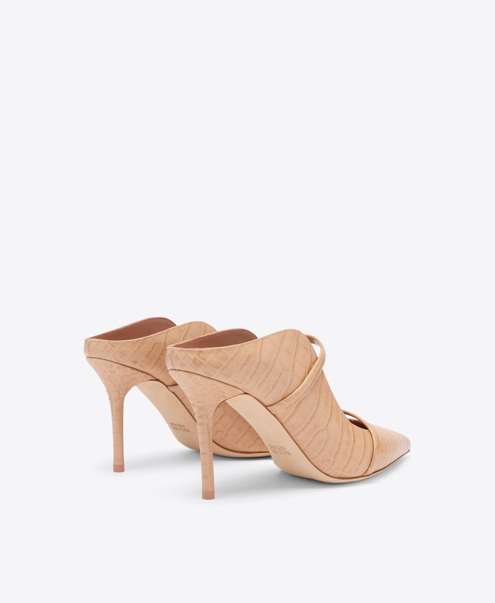 Maureen 85 Buff Embossed Leather Mules Malone Souliers