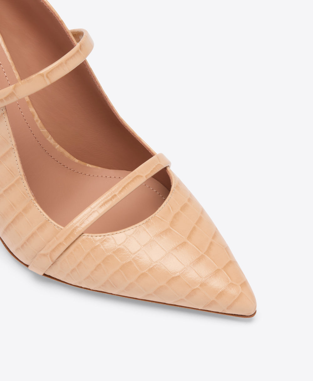 Maureen 85 Buff Embossed Leather Mules Malone Souliers