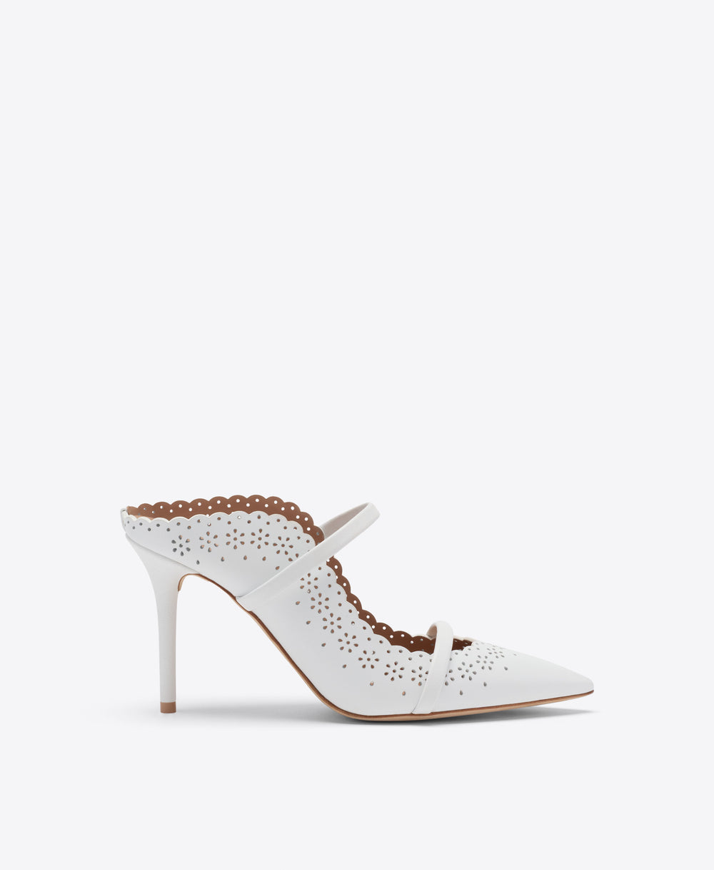Malone Souliers Bridal Maureen 85 White Broderie Leather Mules