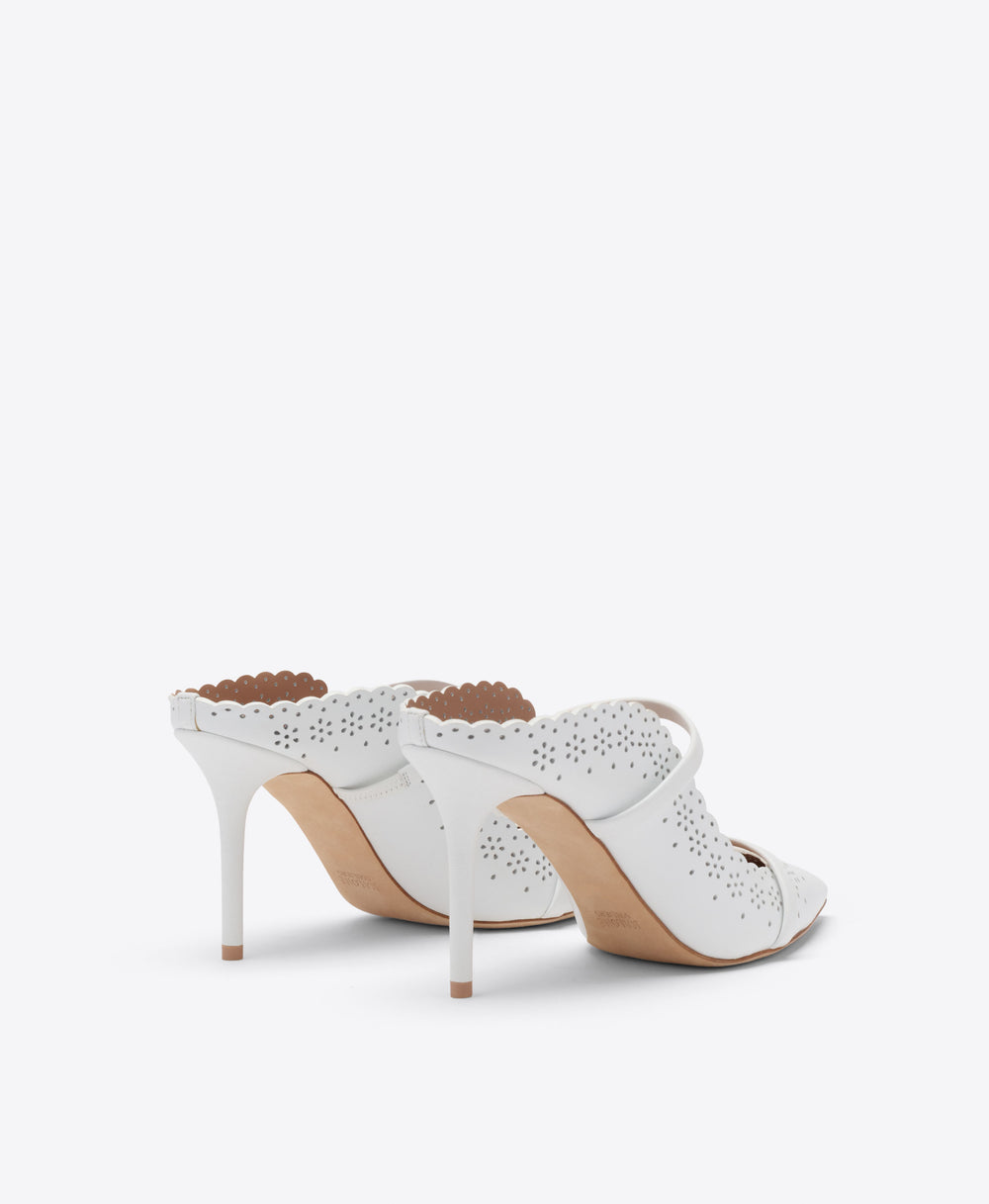 Malone Souliers Bridal Maureen 85 White Broderie Leather Mules