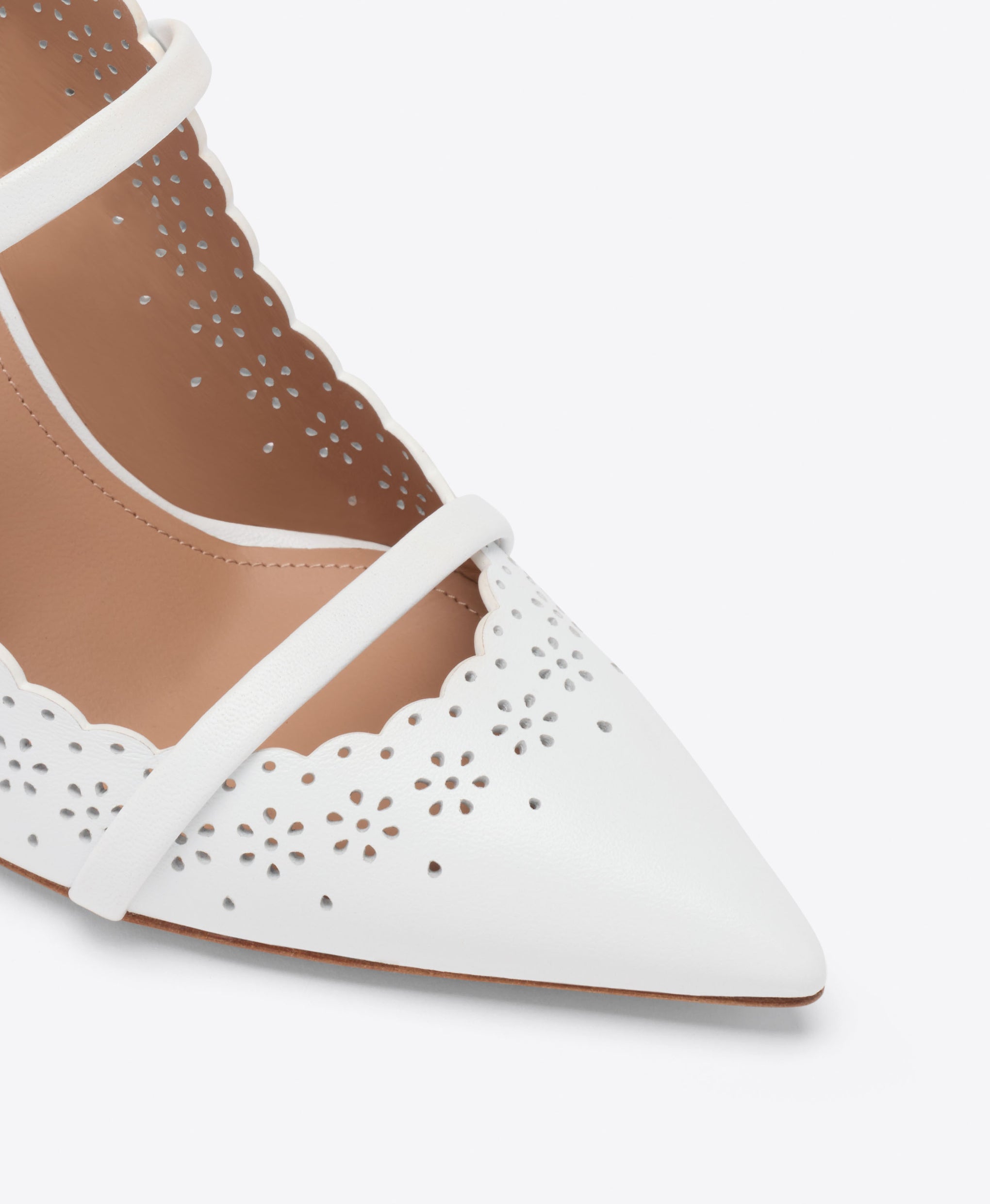 Malone Souliers Bridal Maureen 85 White Broderie Leather Mules