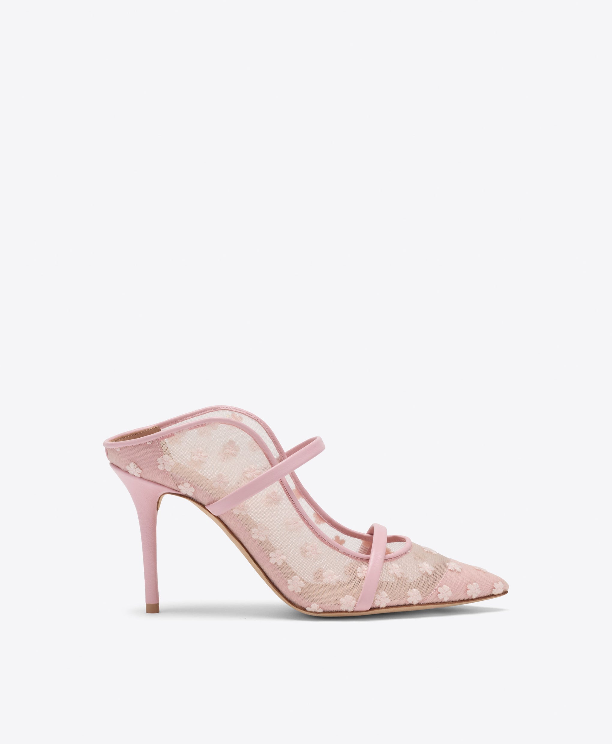 Maureen 85 Pink Floral Mesh Heeled Mules Malone Souliers