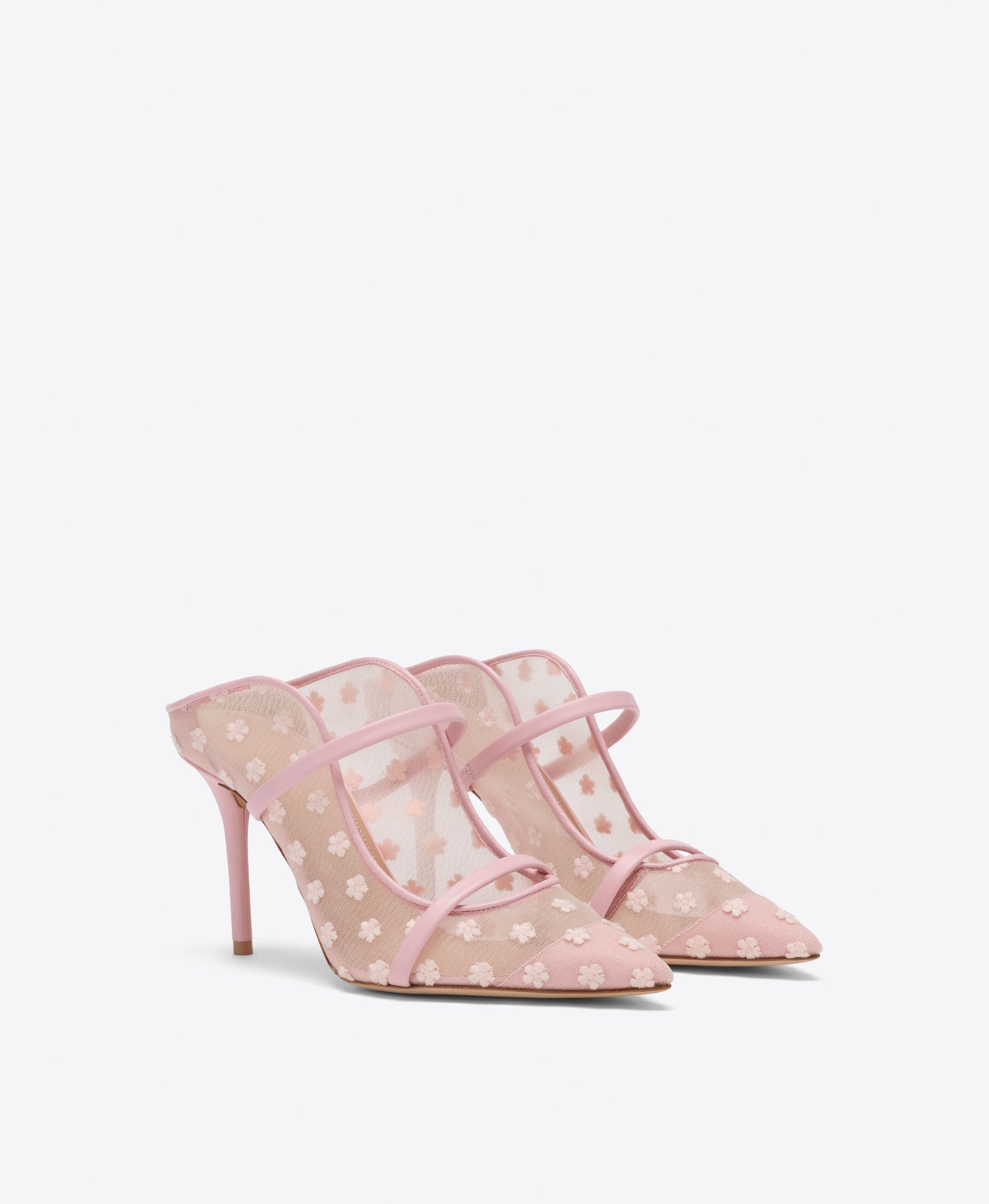 Maureen 85 Pink Floral Mesh Heeled Mules Malone Souliers
