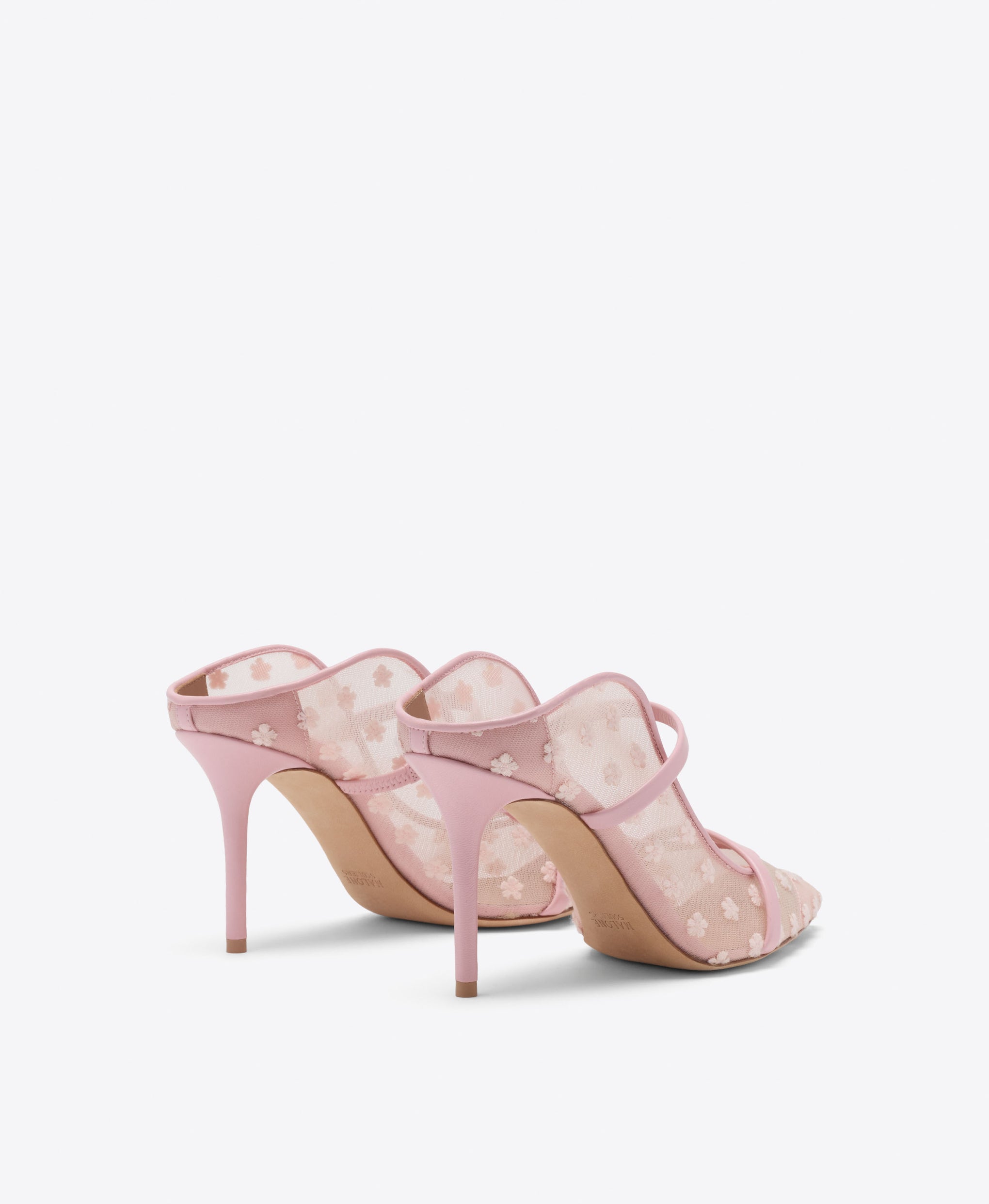 Maureen 85 Pink Floral Mesh Heeled Mules Malone Souliers
