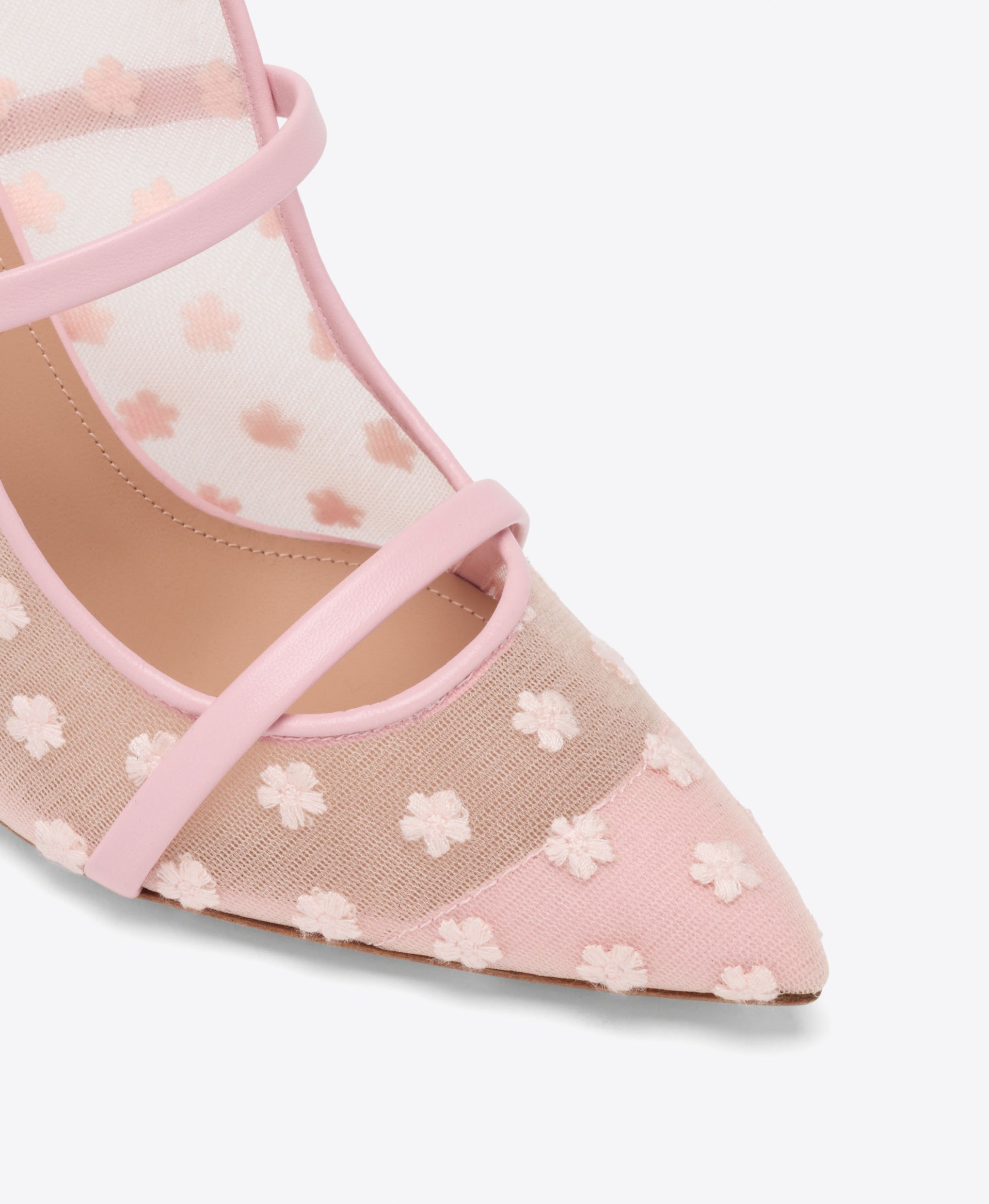 Maureen 85 Pink Floral Mesh Heeled Mules Malone Souliers