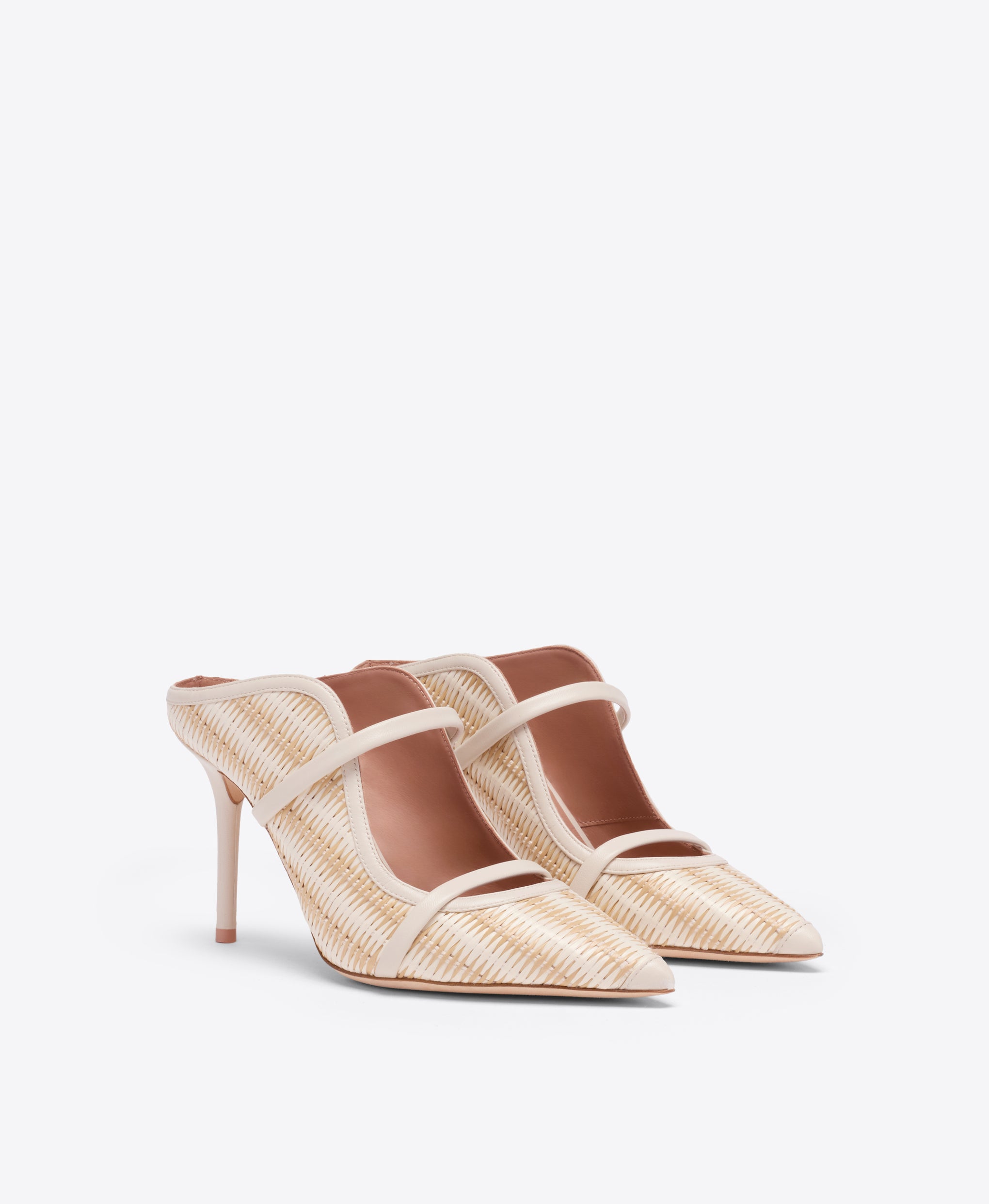 Maureen 85 White Raffia Heeled Mules Malone Souliers