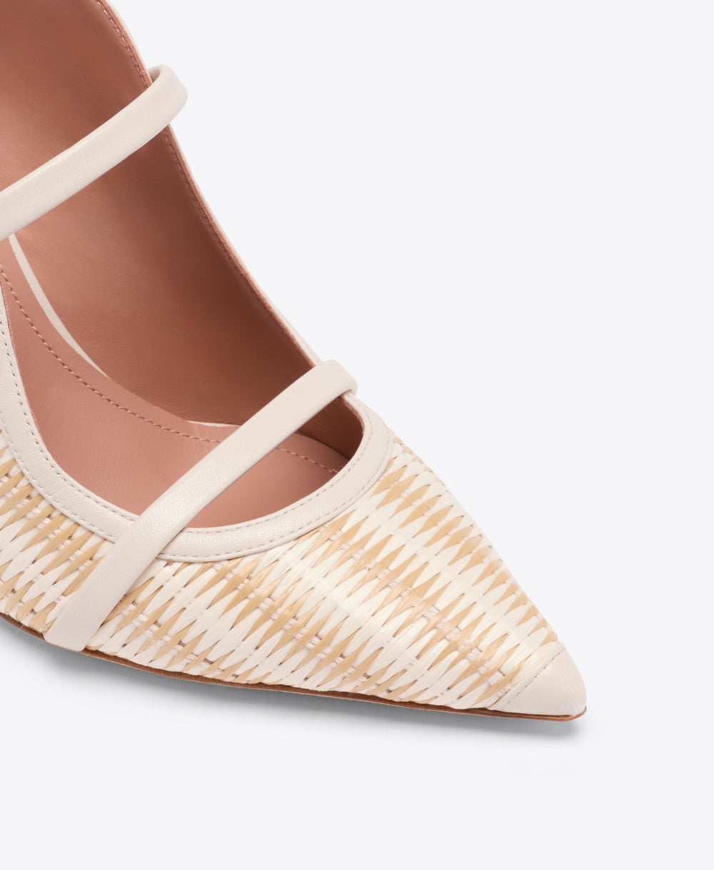 Maureen 85 White Raffia Heeled Mules Malone Souliers
