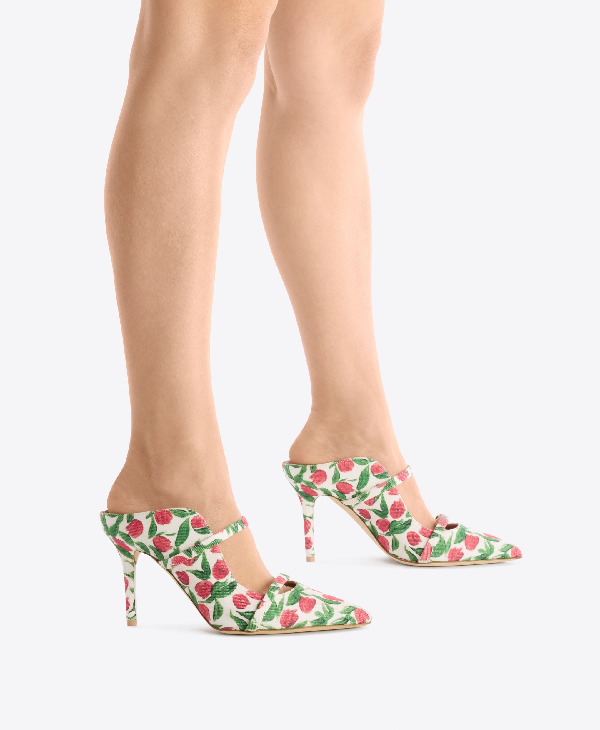 Maureen 85 Red Tulip Print Canvas Heeled Mules Malone Souliers