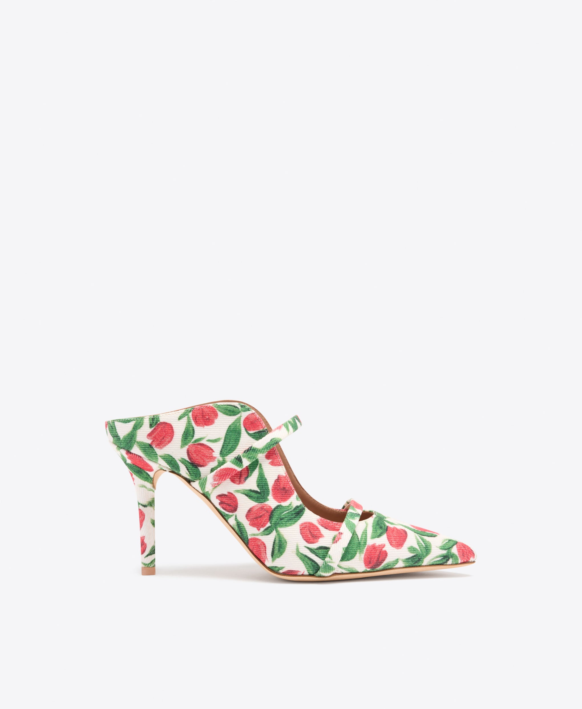 Maureen 85 Red Tulip Print Canvas Heeled Mules Malone Souliers
