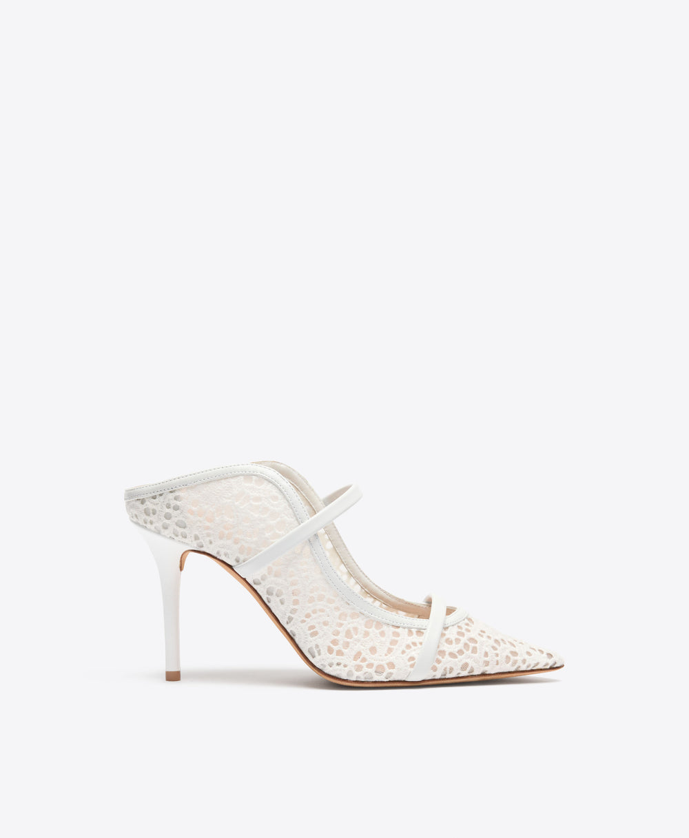 Maureen 85 White Broderie Lace Mules Bridal Malone Souliers