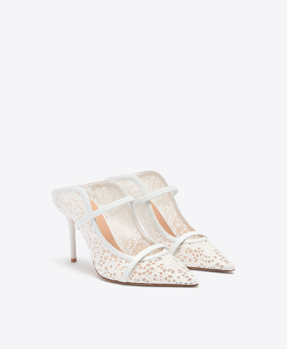 Maureen 85 White Broderie Lace Mules Bridal Malone Souliers