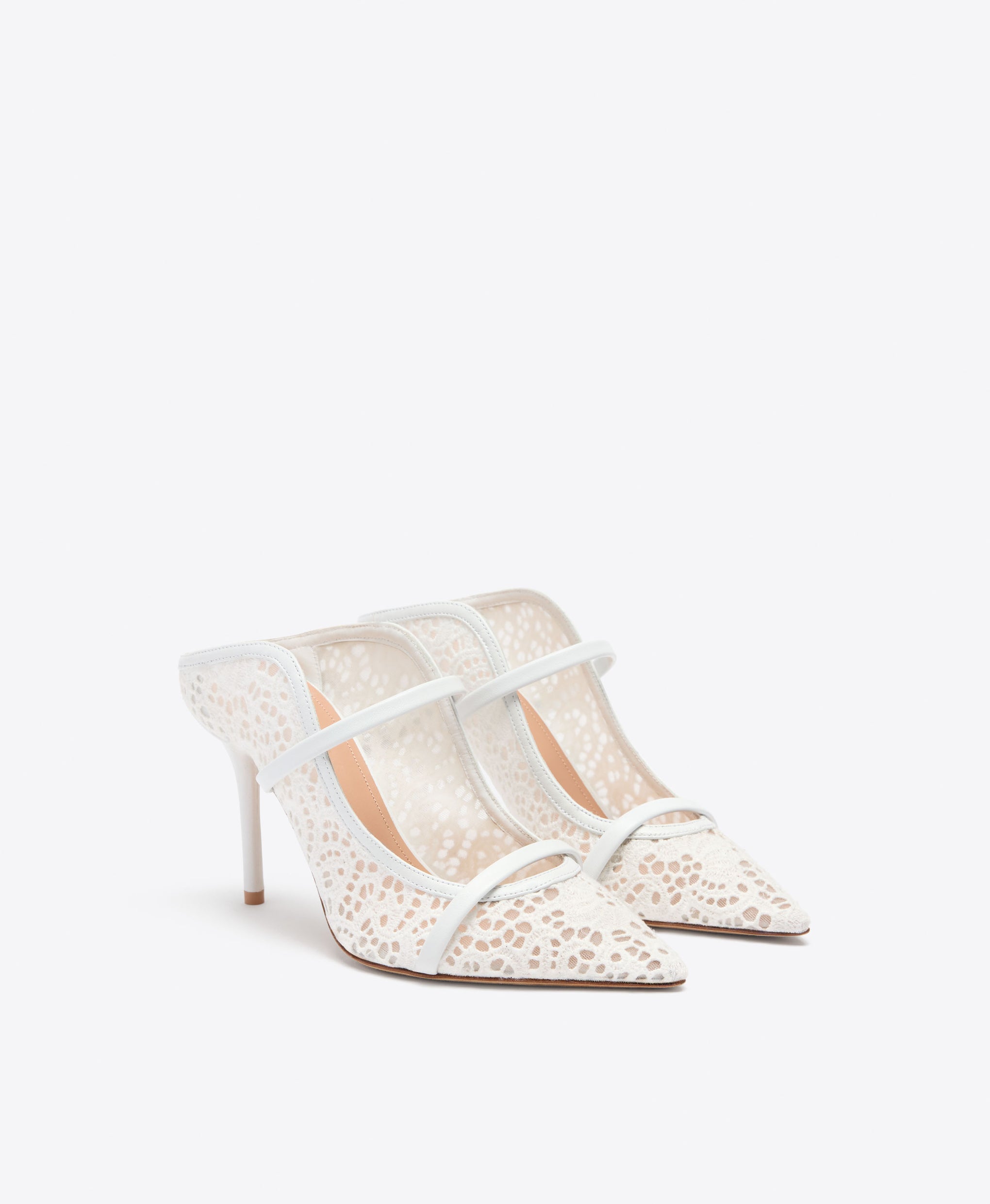 Maureen 85 White Broderie Lace Mules Bridal Malone Souliers