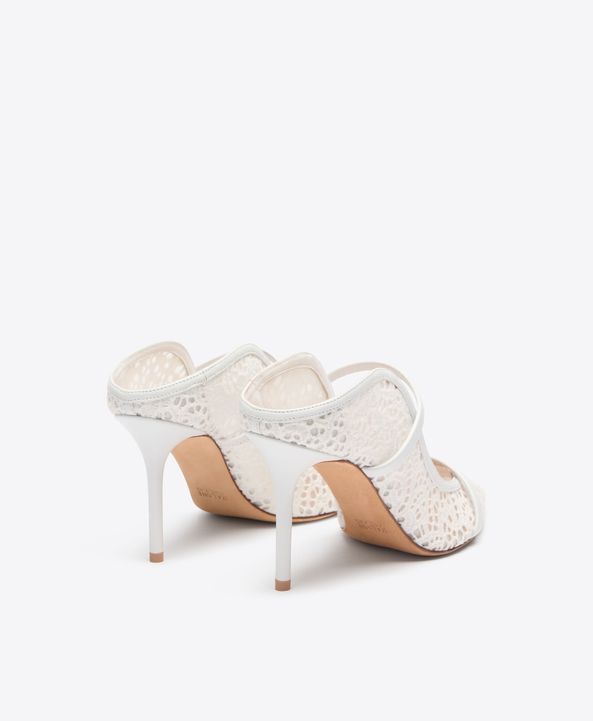 Maureen 85 White Broderie Mesh Heeled Mules | Malone Souliers