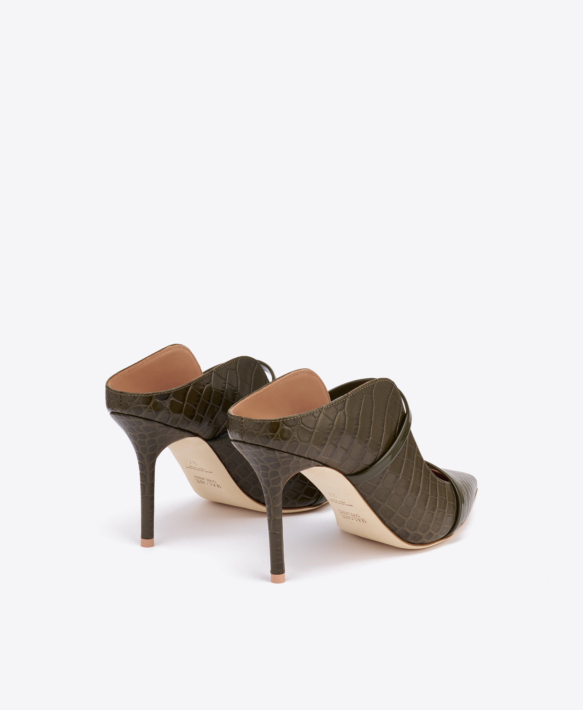 Maureen 85 Dark Green Croc-Embossed Leather Mules Malone Souliers
