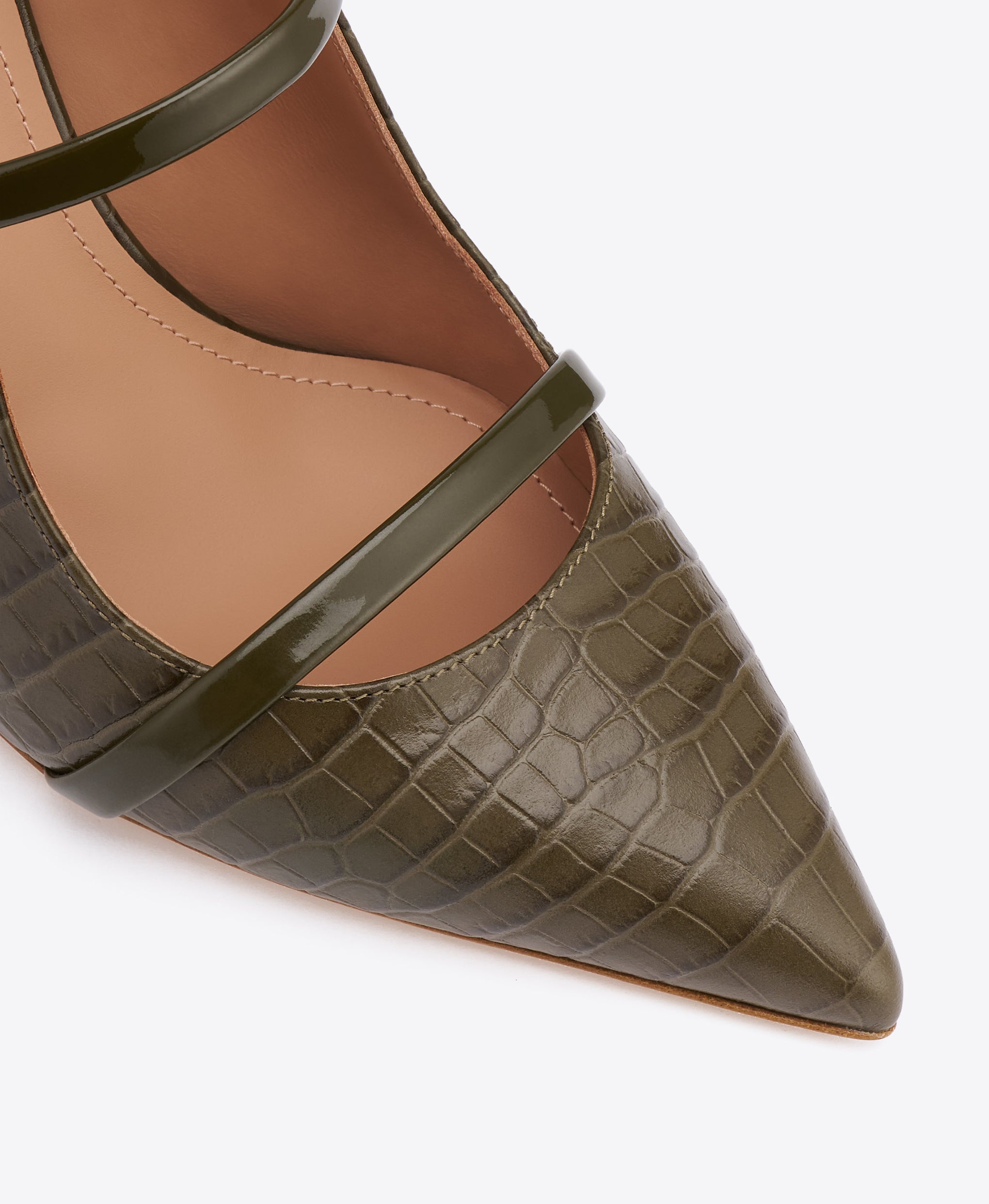 Maureen 85 Dark Green Croc-Embossed Leather Mules Malone Souliers