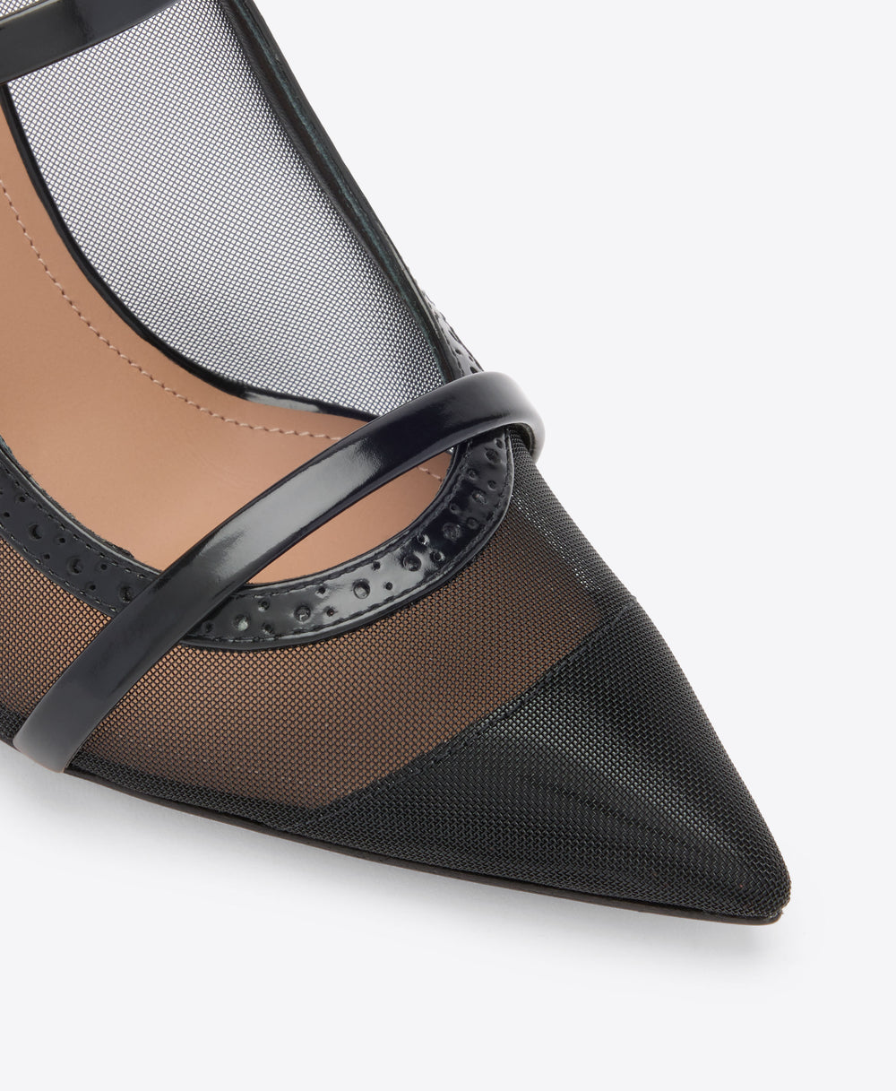 Maureen 85 Black Mesh Heeled Mules Malone Souliers