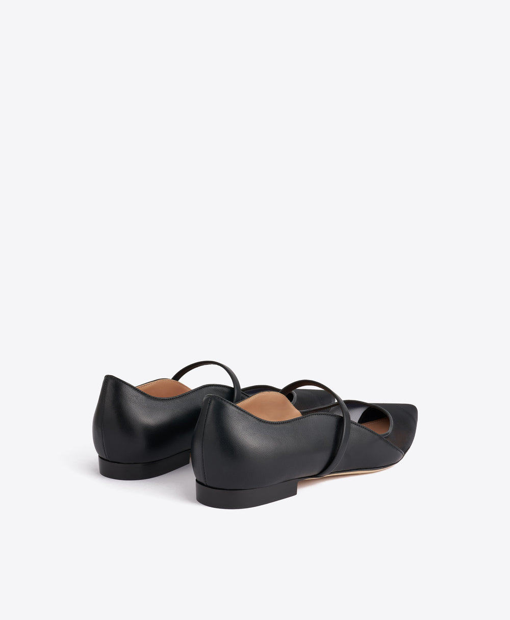 Maureen Arc Black Leather Flat Pumps