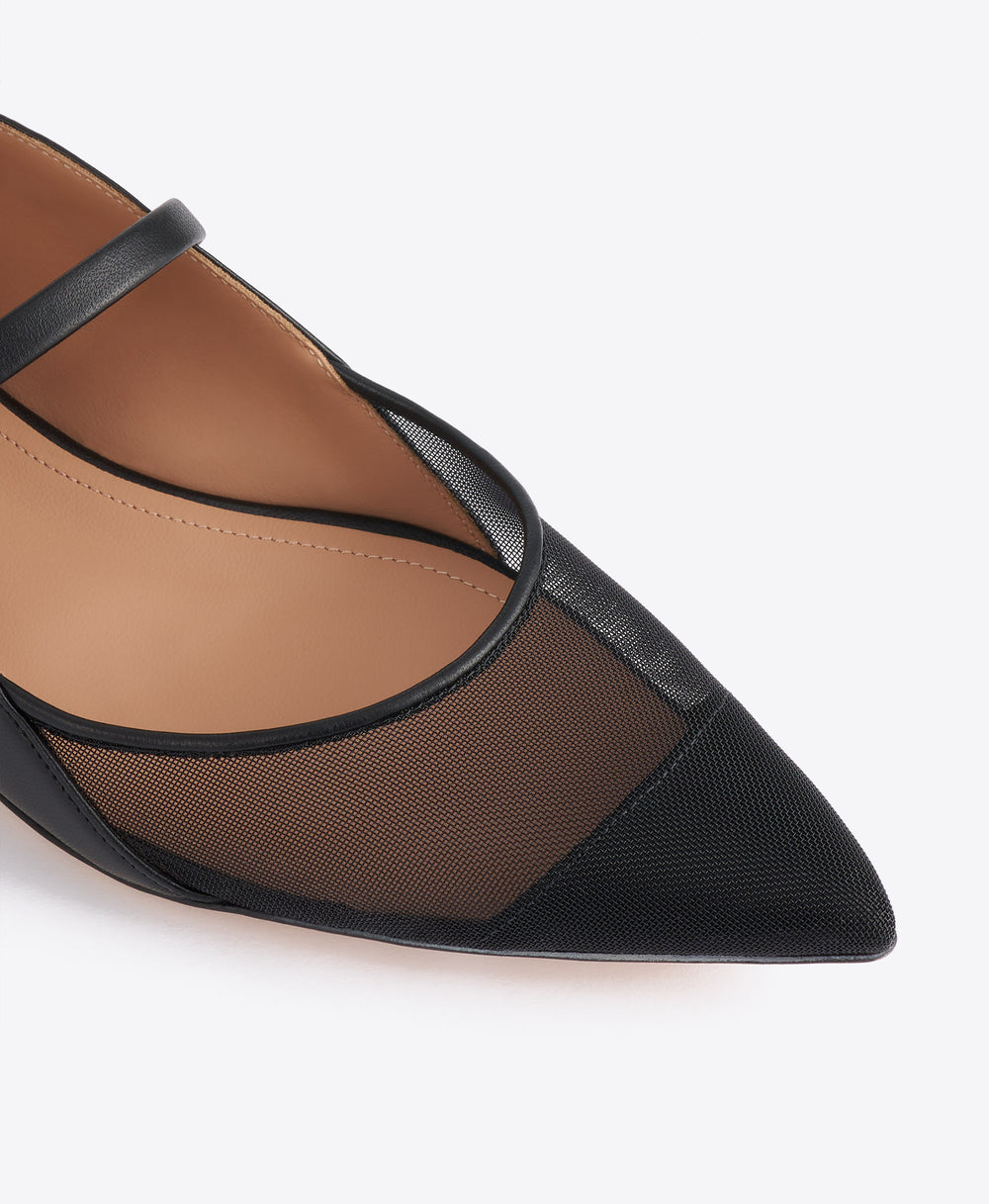 Maureen Arc Black Leather Flat Pumps