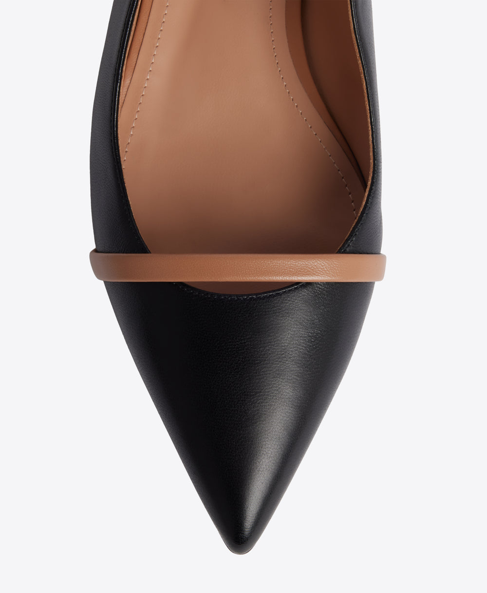 Women's Black & Nude Leather Pointed Toe Slip-On Flats Malone Souliers