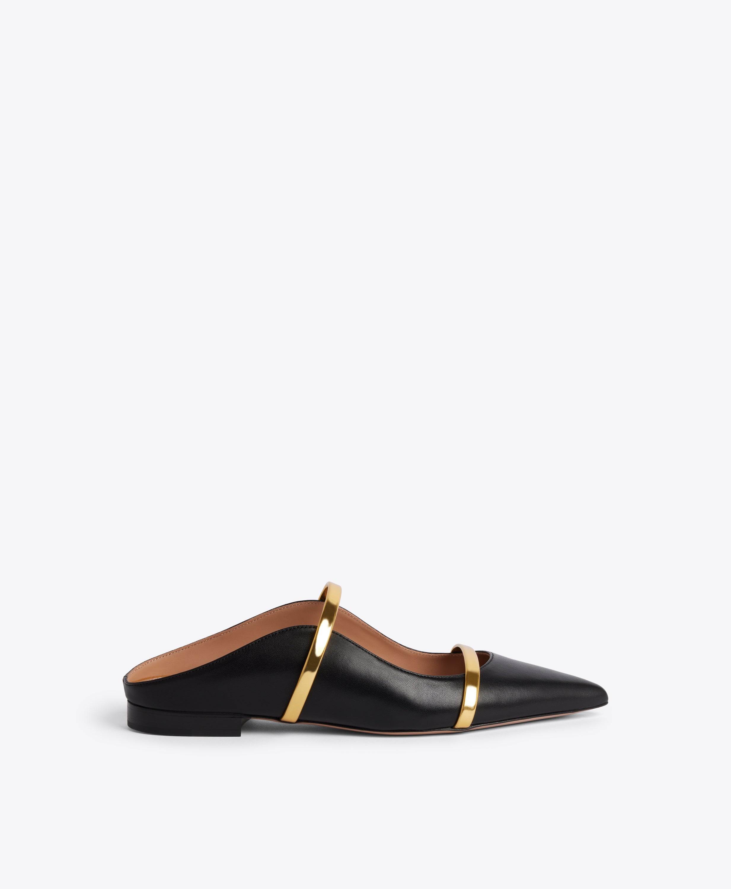Maureen Black Gold Leather Flat Mules