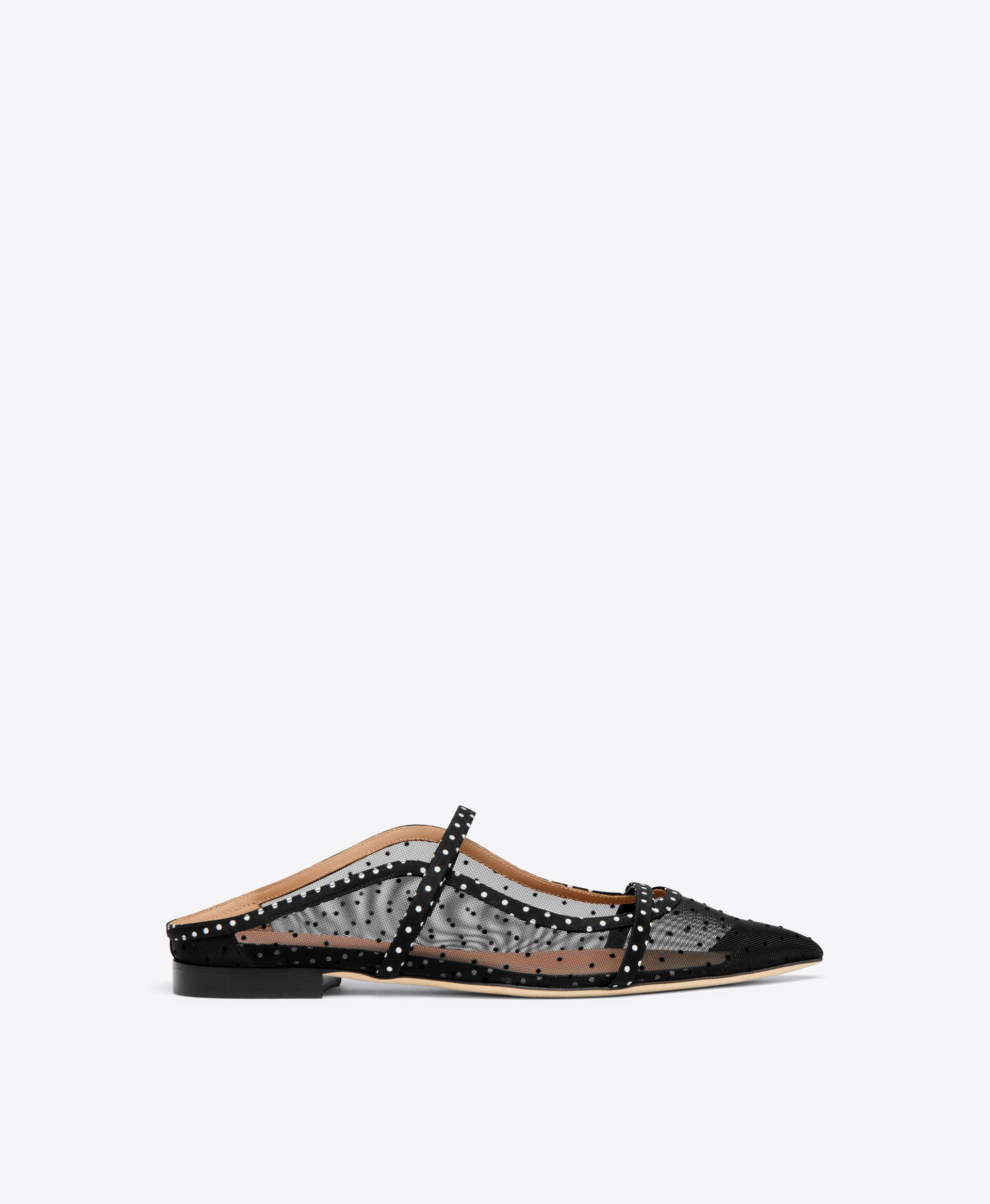 Black Polka Dot Satin Flat Mules Malone Souliers