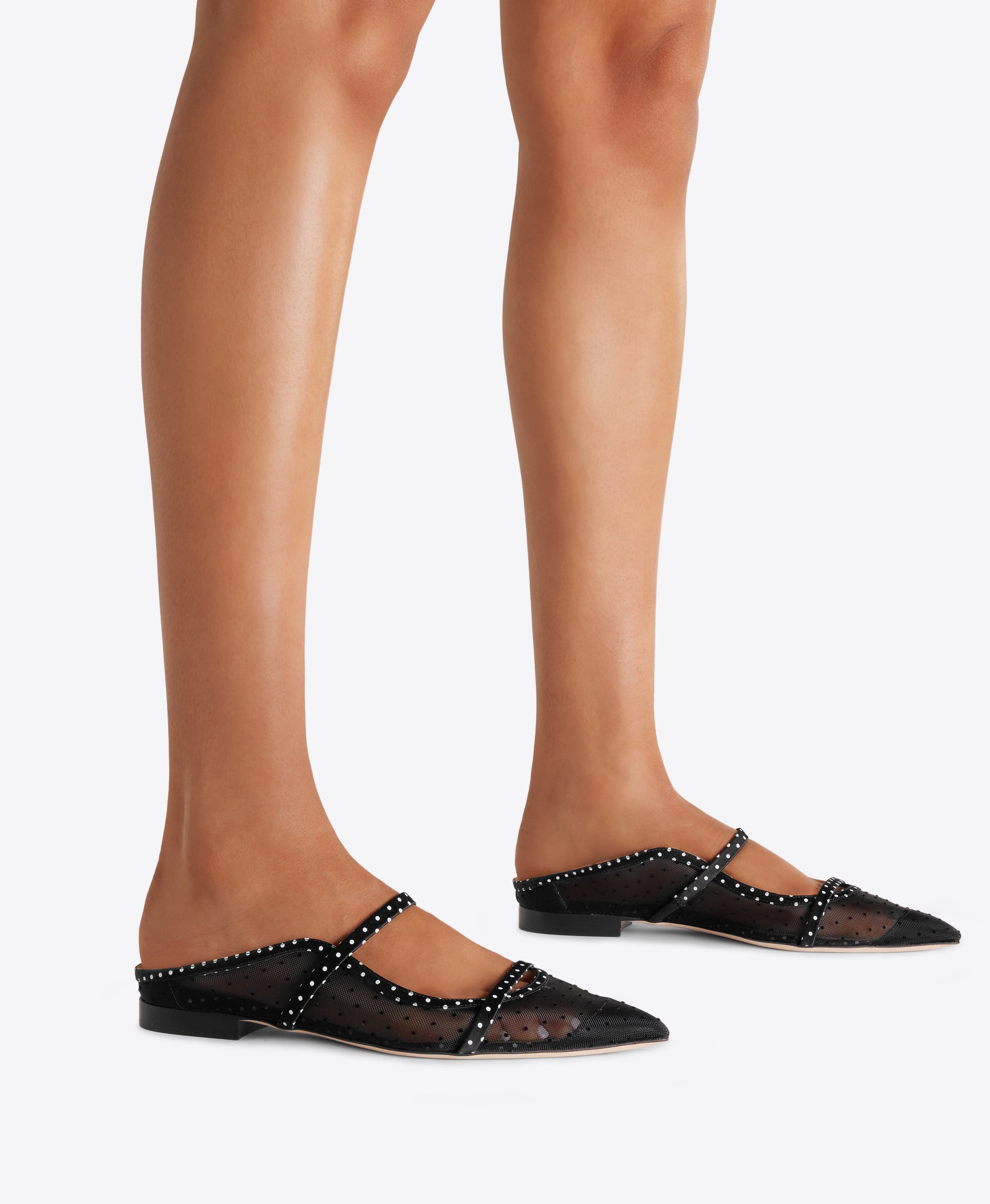 Black Polka Dot Satin Flat Mules Malone Souliers