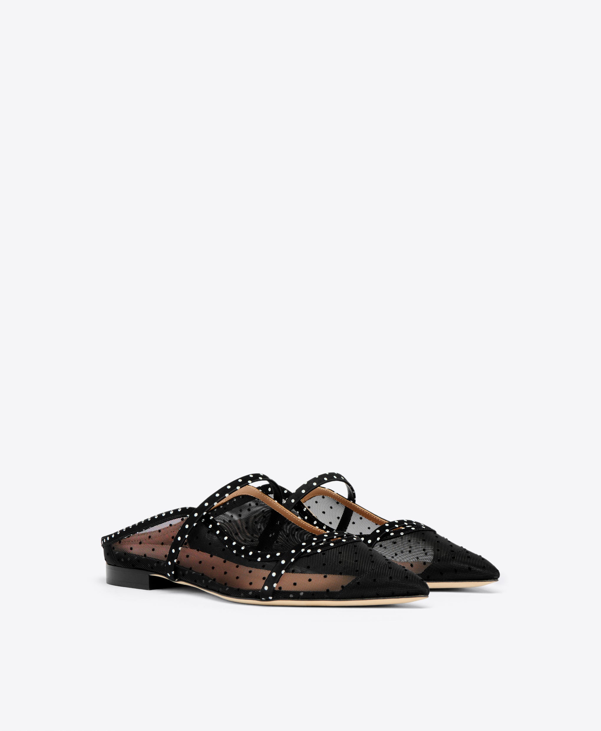 Black Polka Dot Satin Flat Mules Malone Souliers