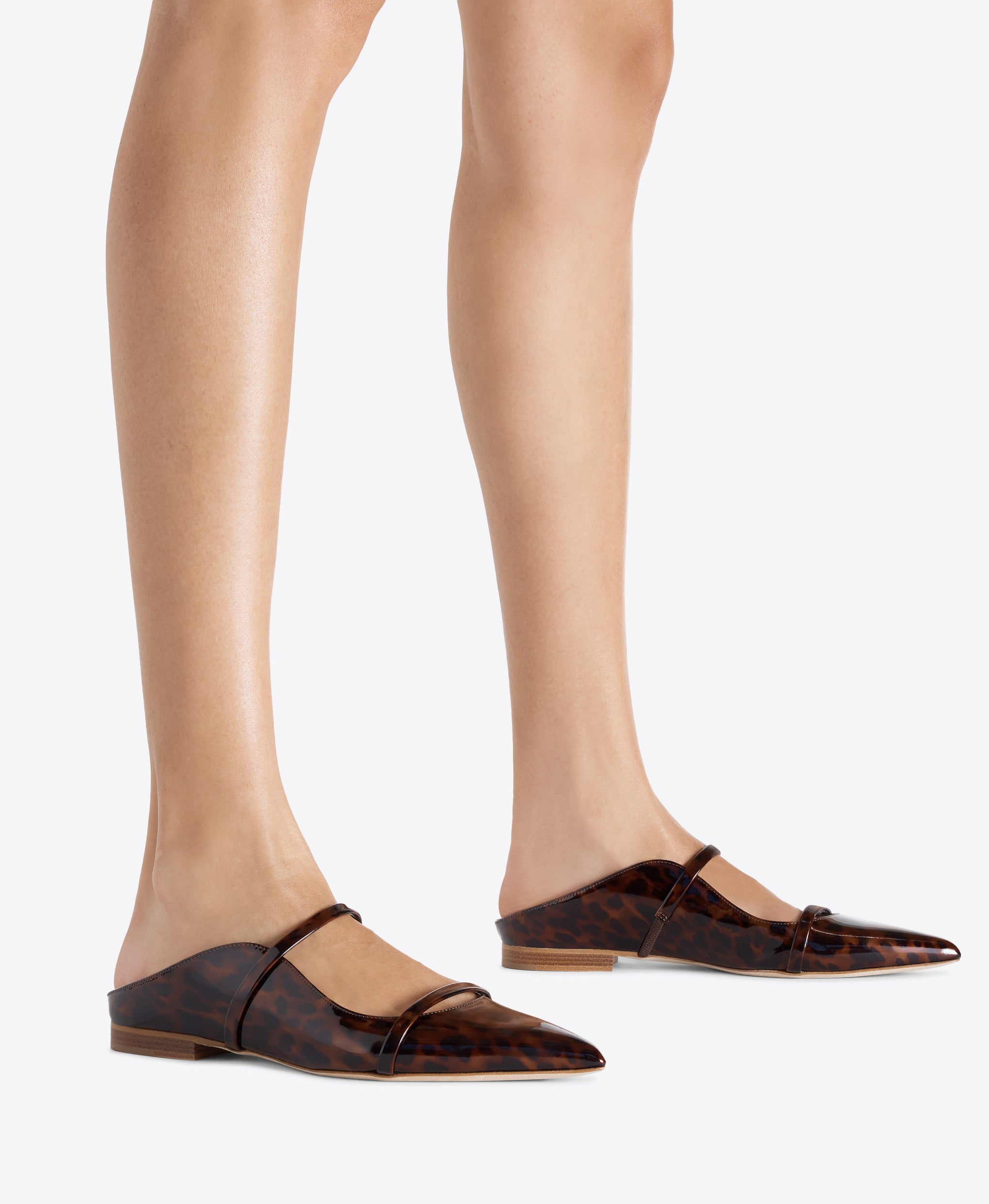 Maureen Leopard Patent Flat Mules Malone Souliers