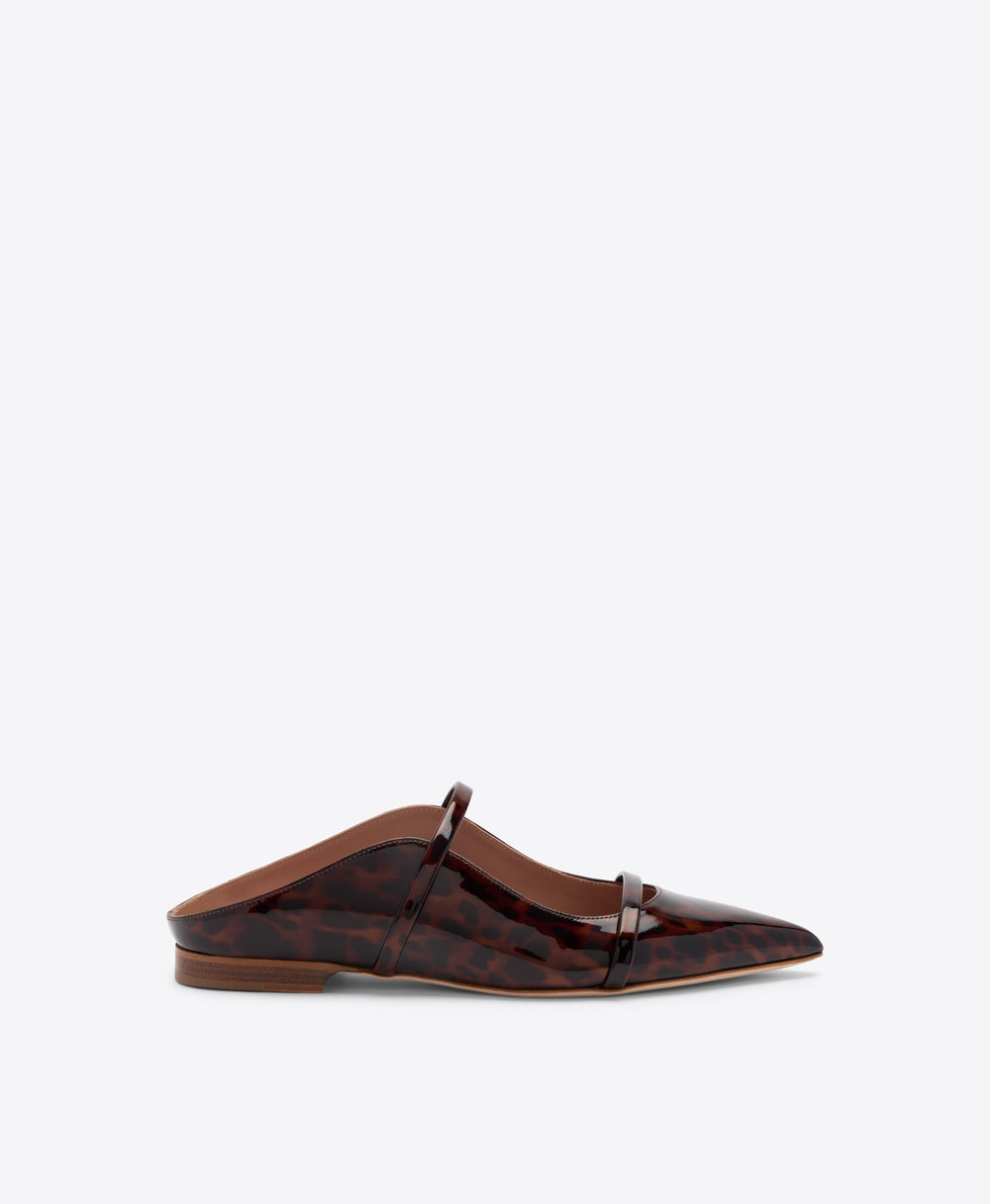 Maureen Leopard Patent Flat Mules Malone Souliers