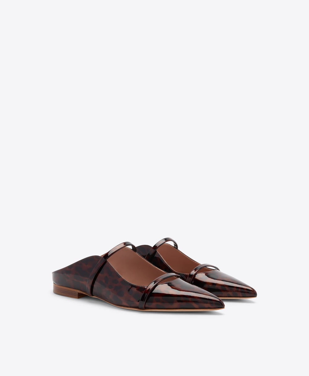 Maureen Leopard Patent Flat Mules Malone Souliers