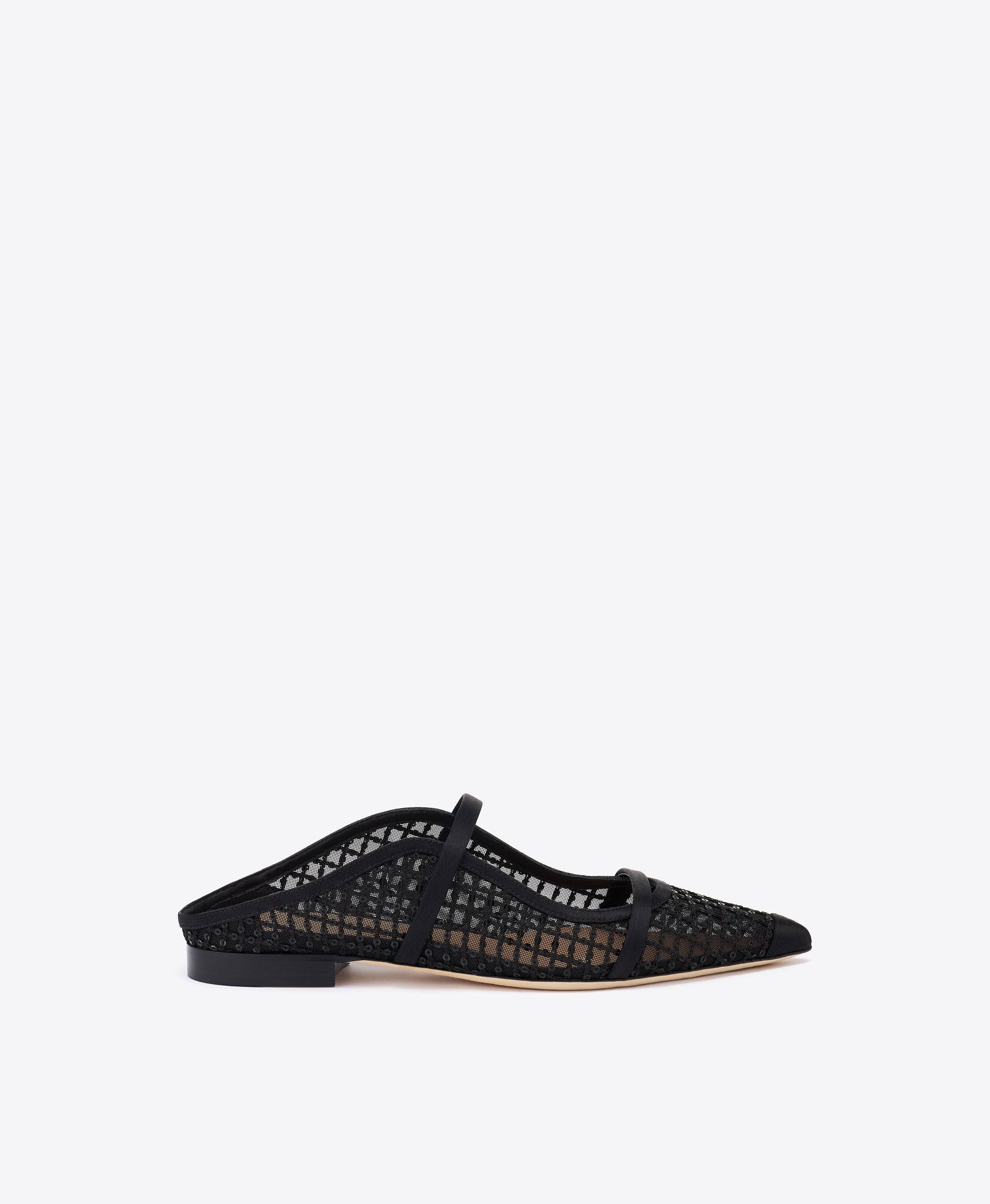 Maureen Black Sequin Mesh Flat Mules Malone Souliers