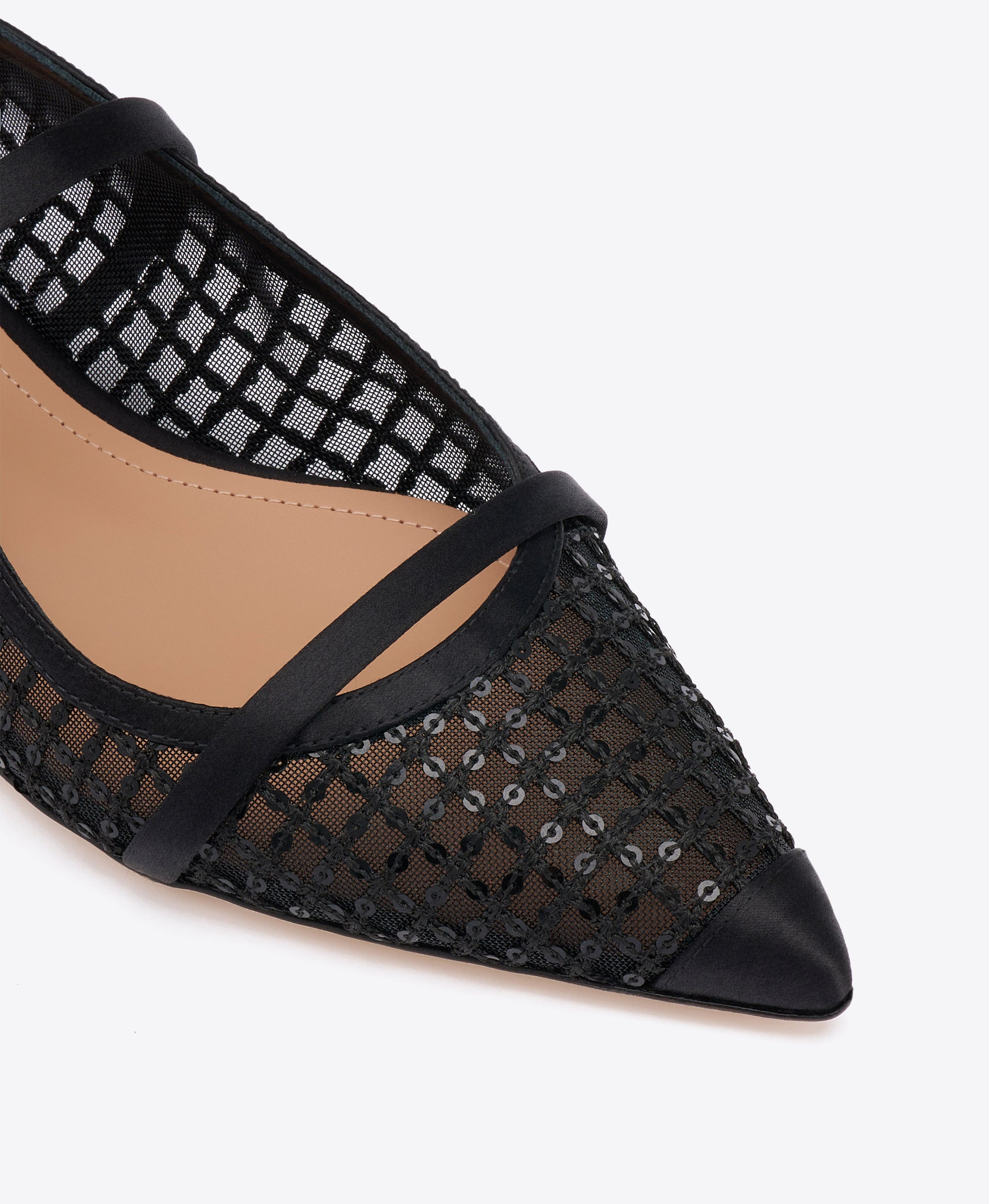 Maureen Black Sequin Mesh Flat Mules Malone Souliers