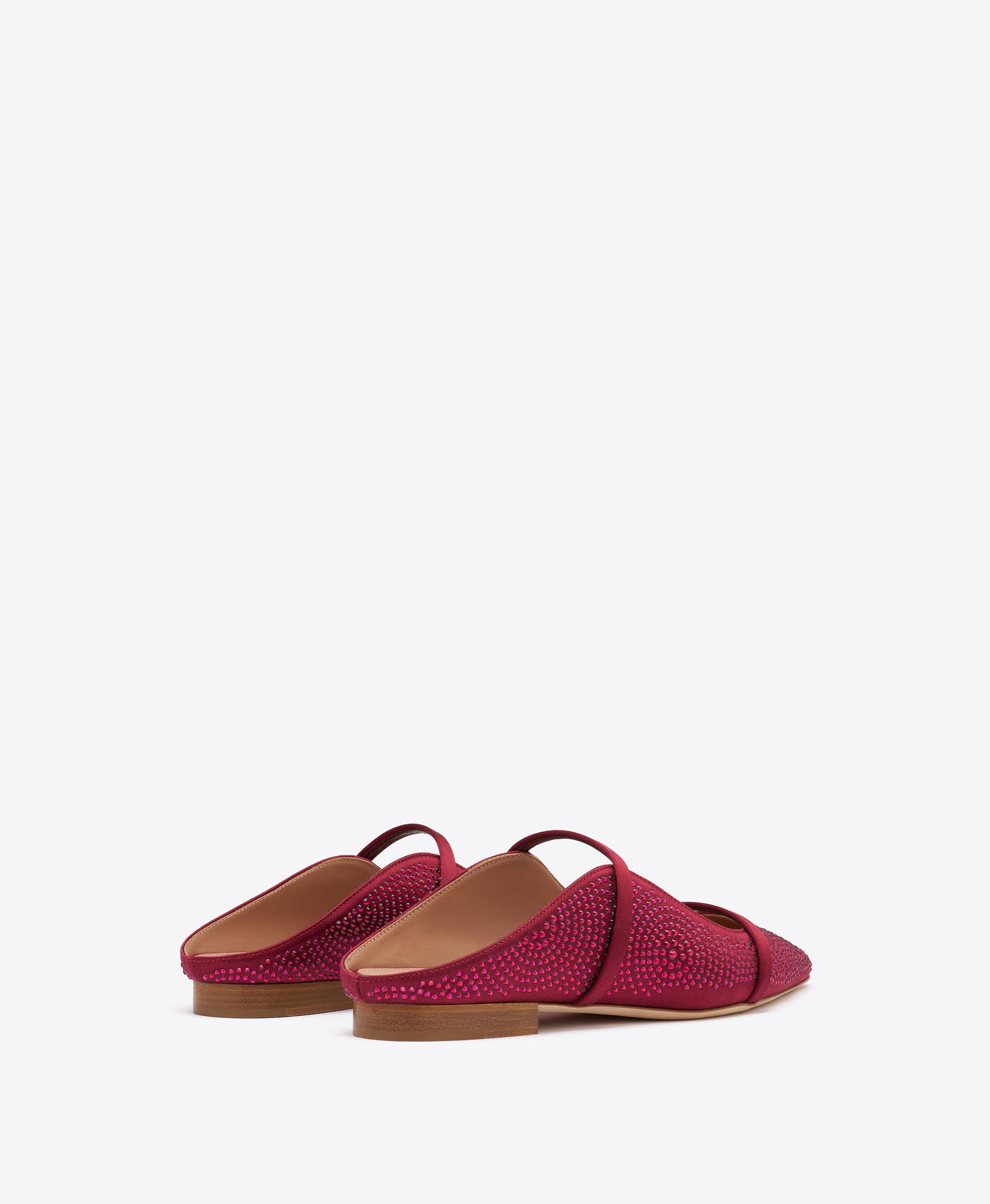 Maureen Burgundy Satin Flat Mules with crystal embellishments Malone Souliers
