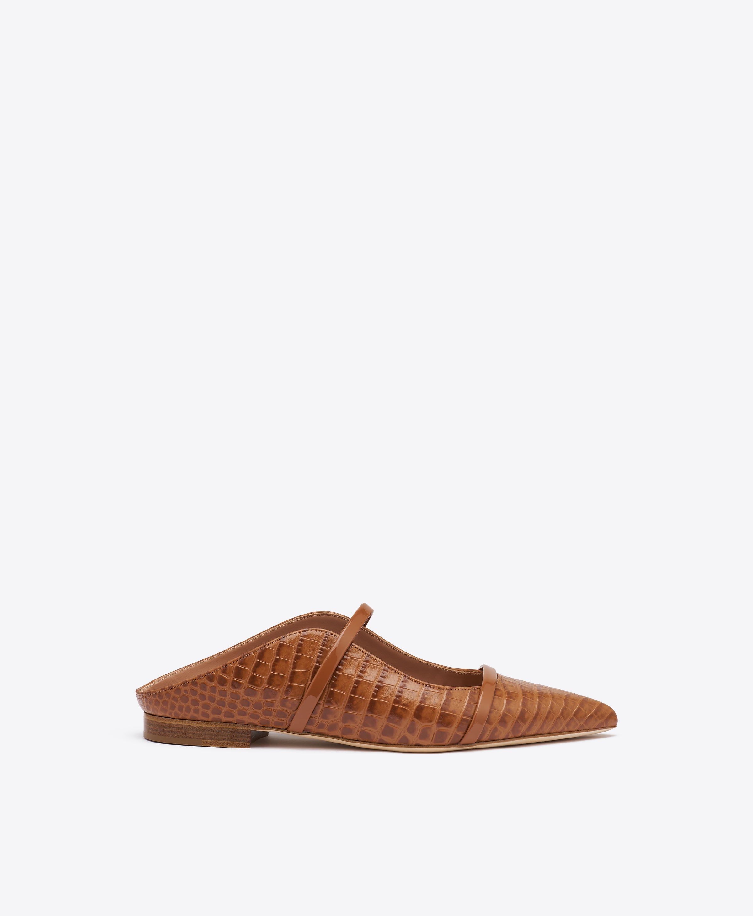 Maureen Caramel Croc Embossed Leather Flat Mules