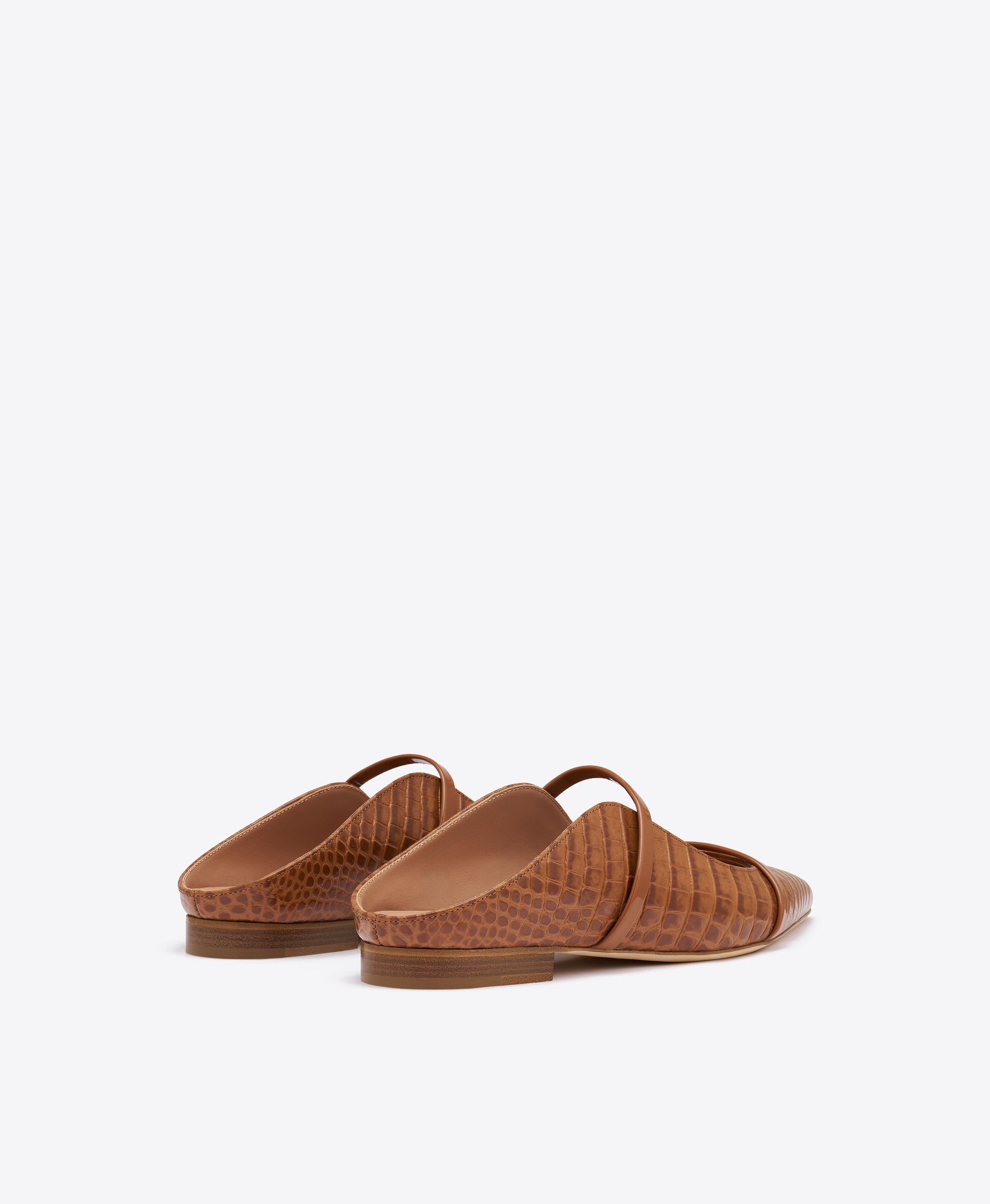 Maureen Caramel Brown Croc-Embossed Leather Flat Mules Malone Souliers