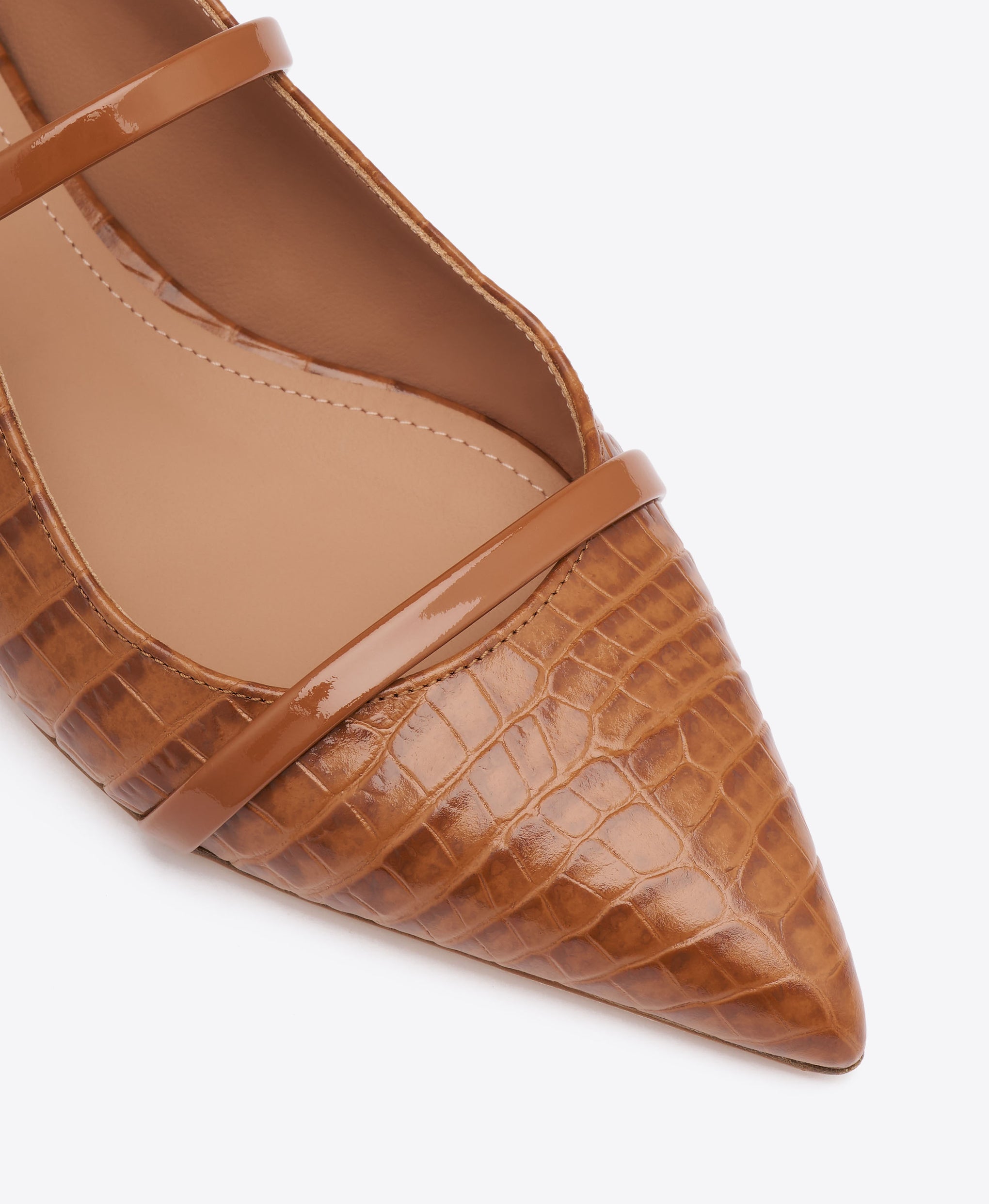Maureen Caramel Brown Croc-Embossed Leather Flat Mules Malone Souliers