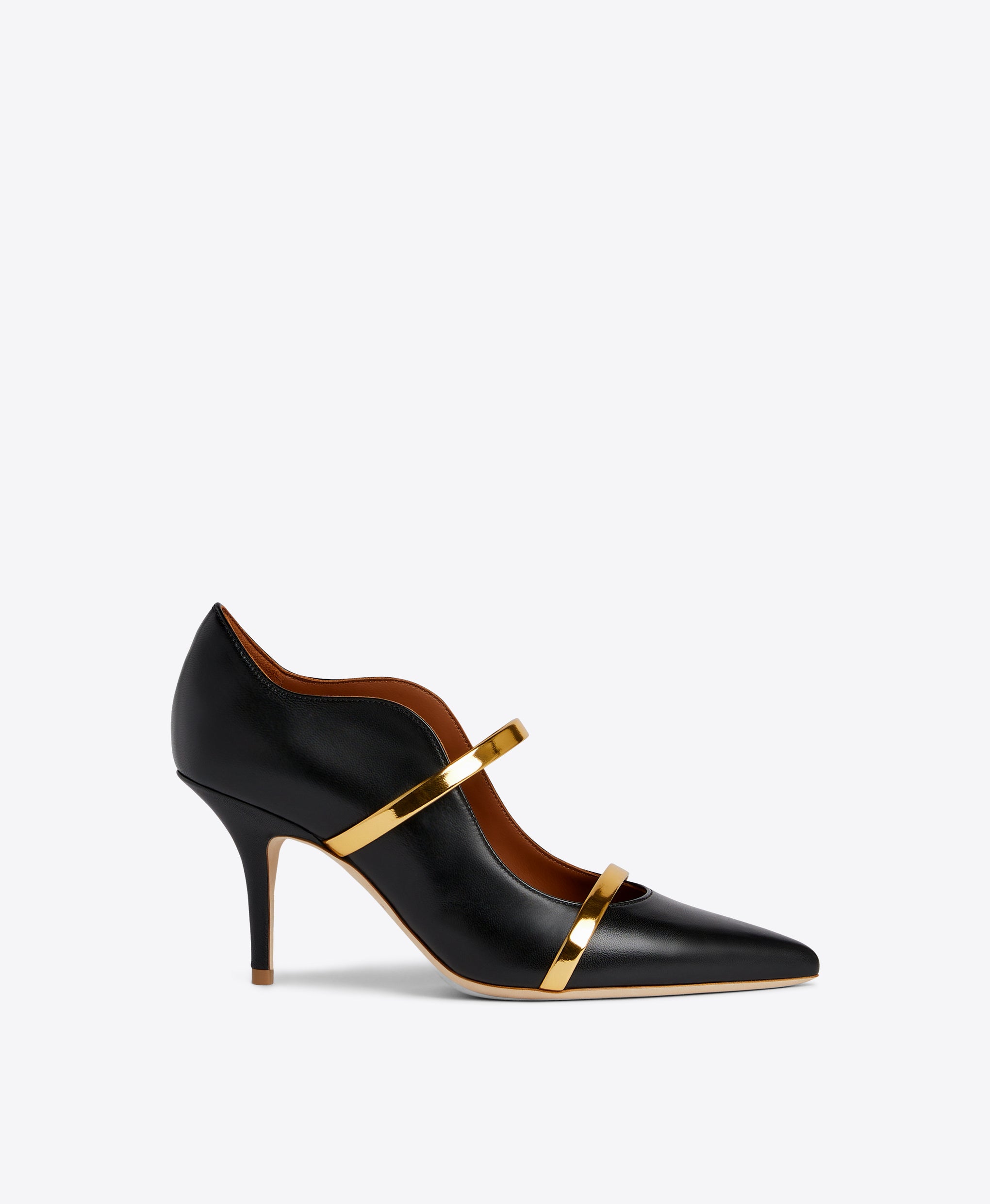 Malone Souliers Maureen 70 Black and Gold Leather Heeled Pumps