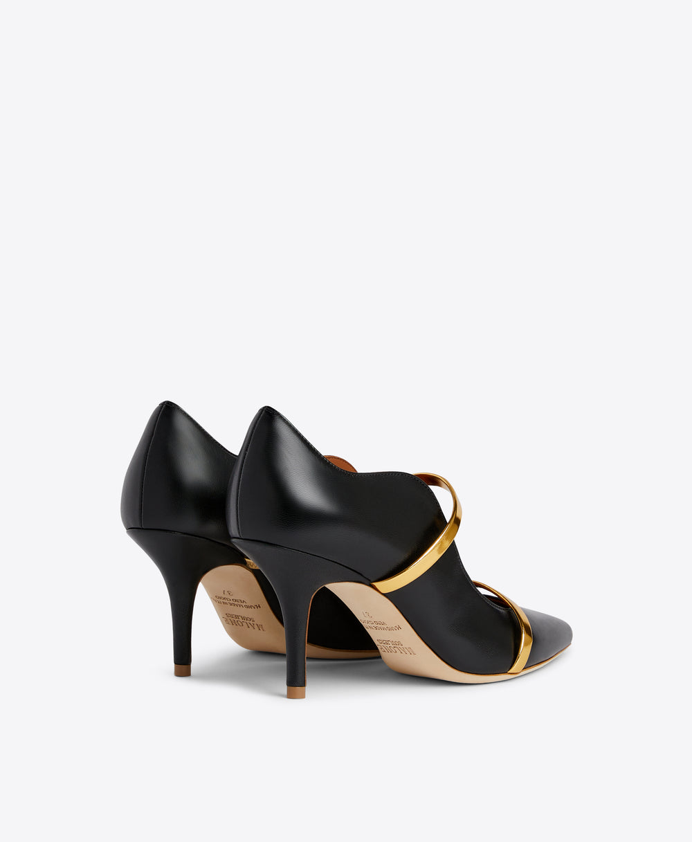 Malone Souliers Maureen 70 Black and Gold Leather Heeled Pumps