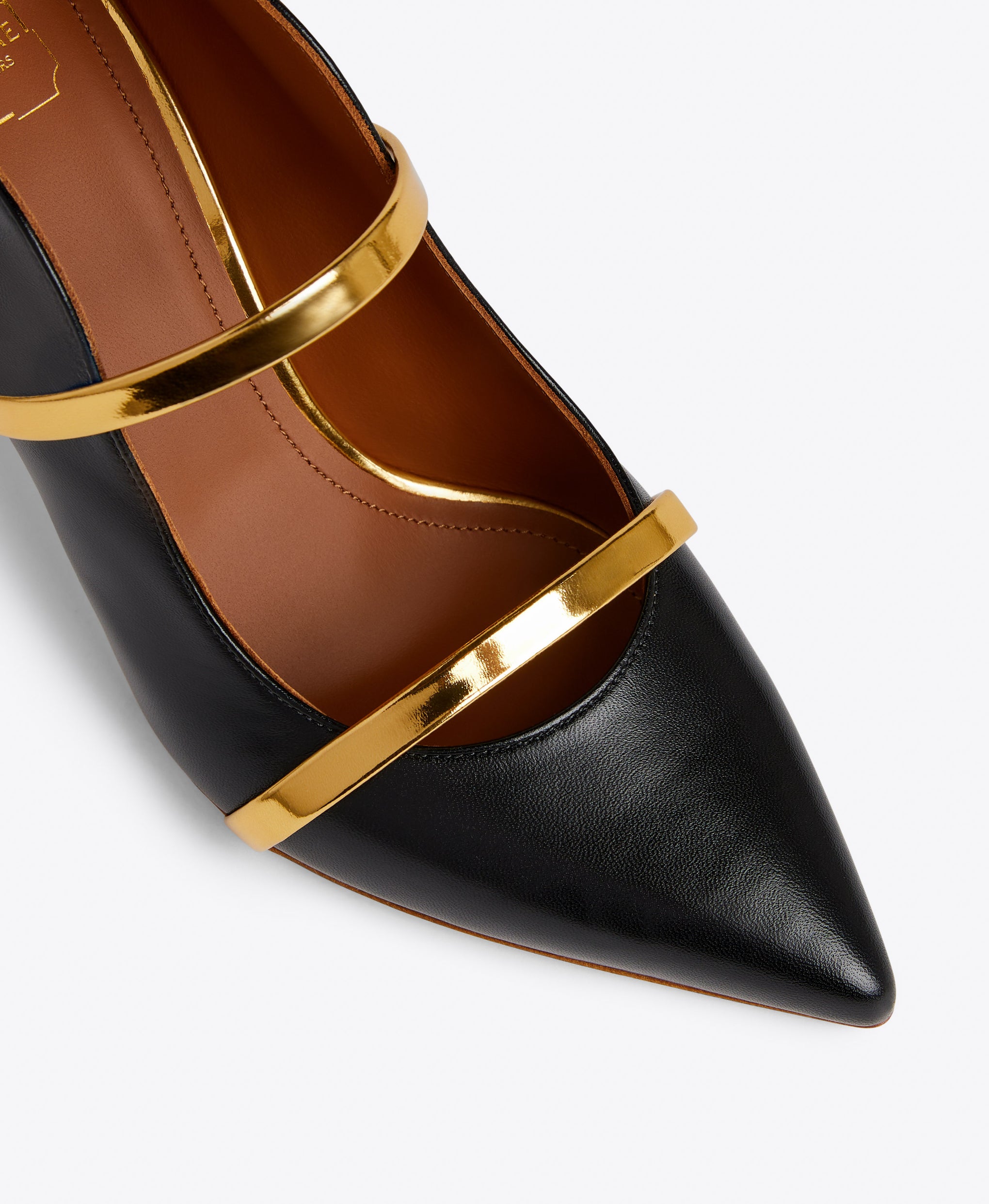 Malone Souliers Maureen 70 Black and Gold Leather Heeled Pumps